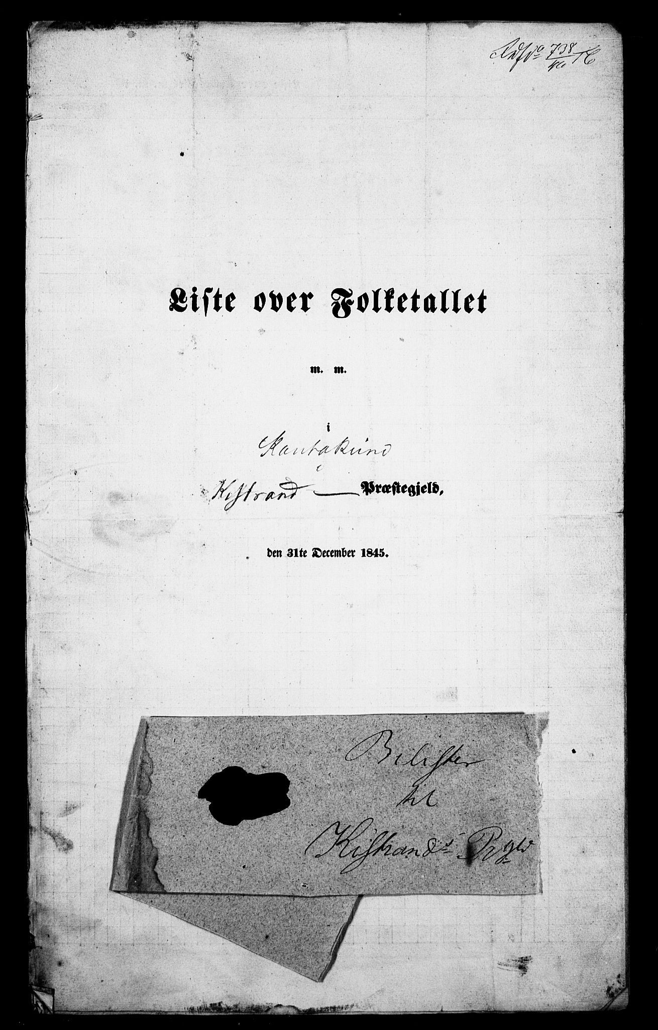 , Folketelling 1845 for 2020P Kistrand prestegjeld, 1845, s. 2
