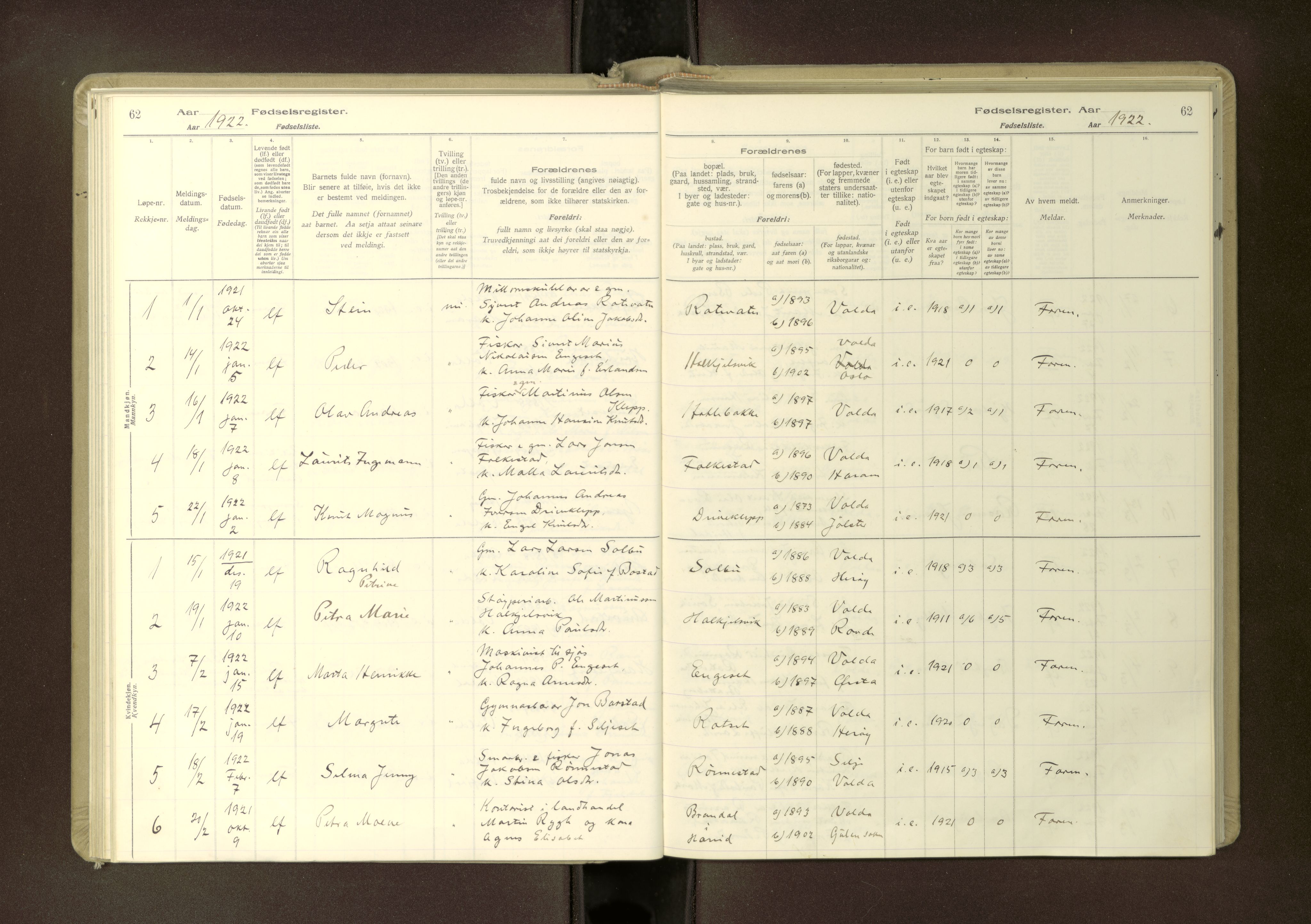 Ministerialprotokoller, klokkerbøker og fødselsregistre - Møre og Romsdal, AV/SAT-A-1454/511/L0165: Fødselsregister nr. 511---, 1916-1937, s. 62