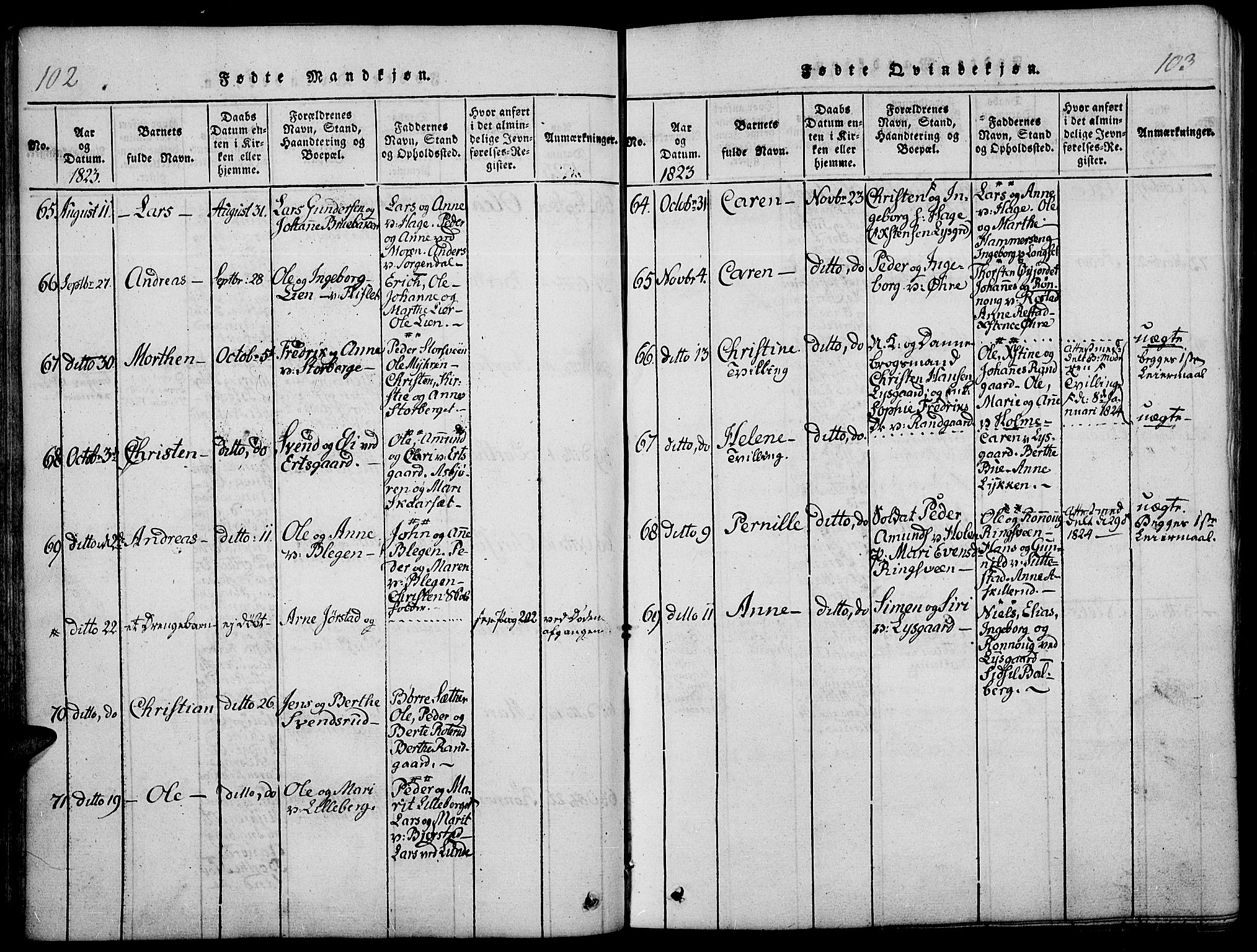 Fåberg prestekontor, AV/SAH-PREST-086/H/Ha/Haa/L0003: Ministerialbok nr. 3, 1818-1833, s. 102-103