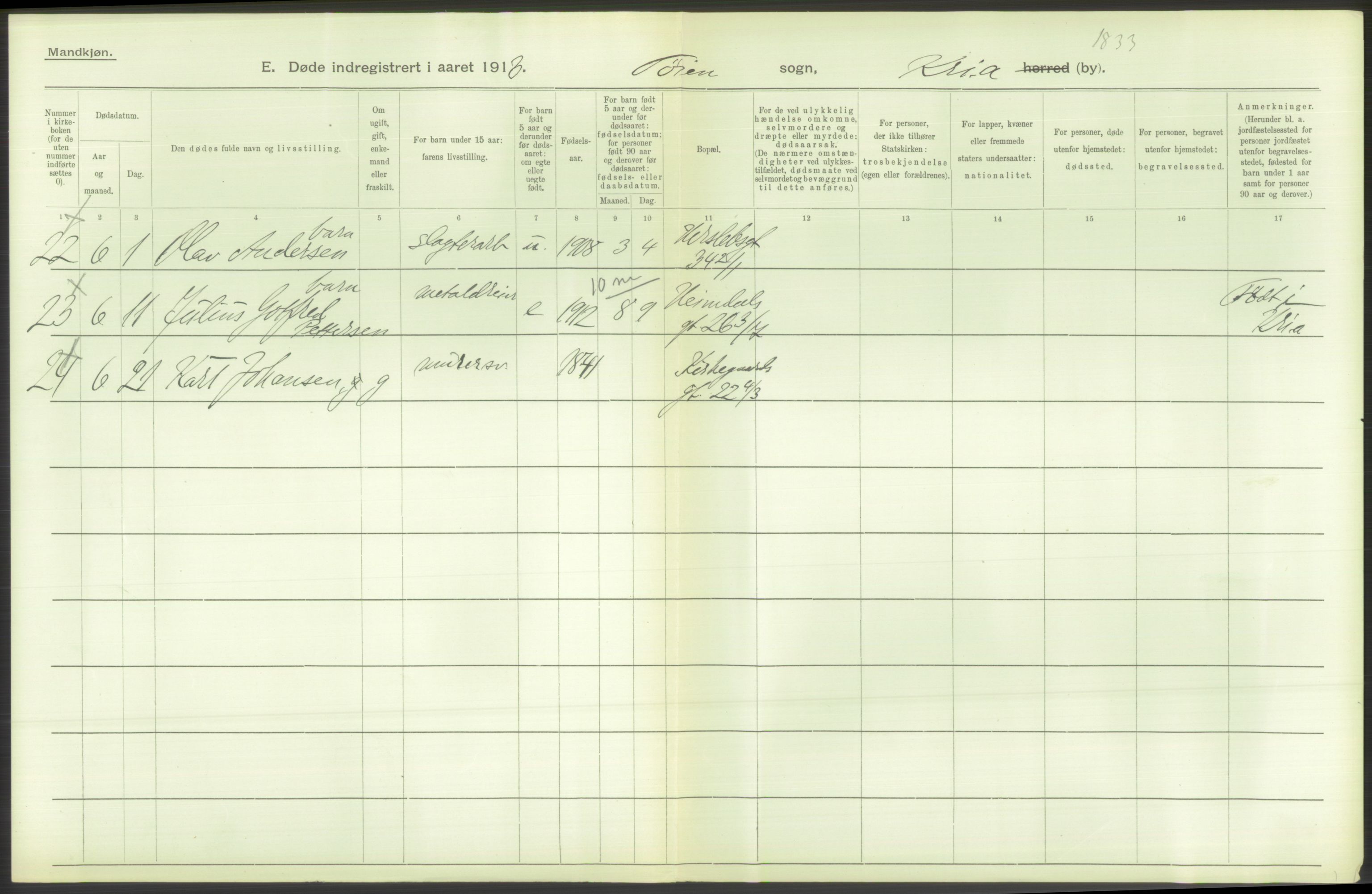 Statistisk sentralbyrå, Sosiodemografiske emner, Befolkning, AV/RA-S-2228/D/Df/Dfb/Dfbc/L0010: Kristiania: Døde, dødfødte., 1913, s. 382