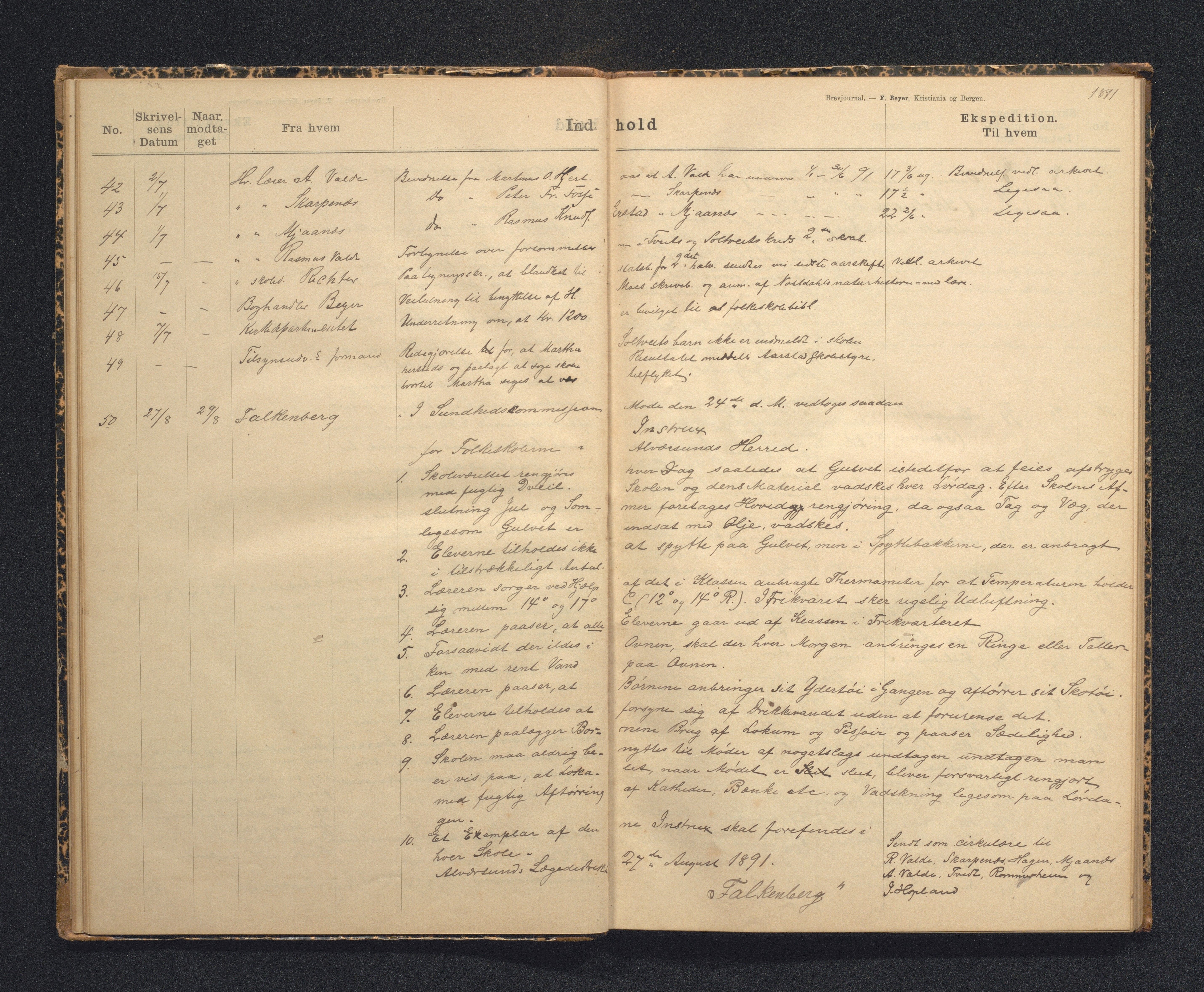 Alversund kommune. Skulestyret, IKAH/1257-211/C/Ca/L0001: Brevjournal for Alversund skulestyre, 1889-1899
