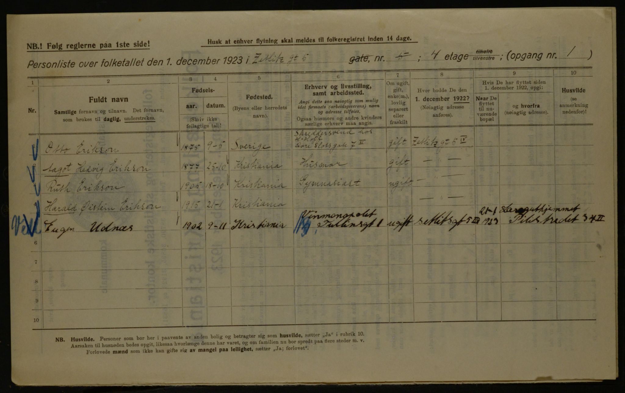 OBA, Kommunal folketelling 1.12.1923 for Kristiania, 1923, s. 141954