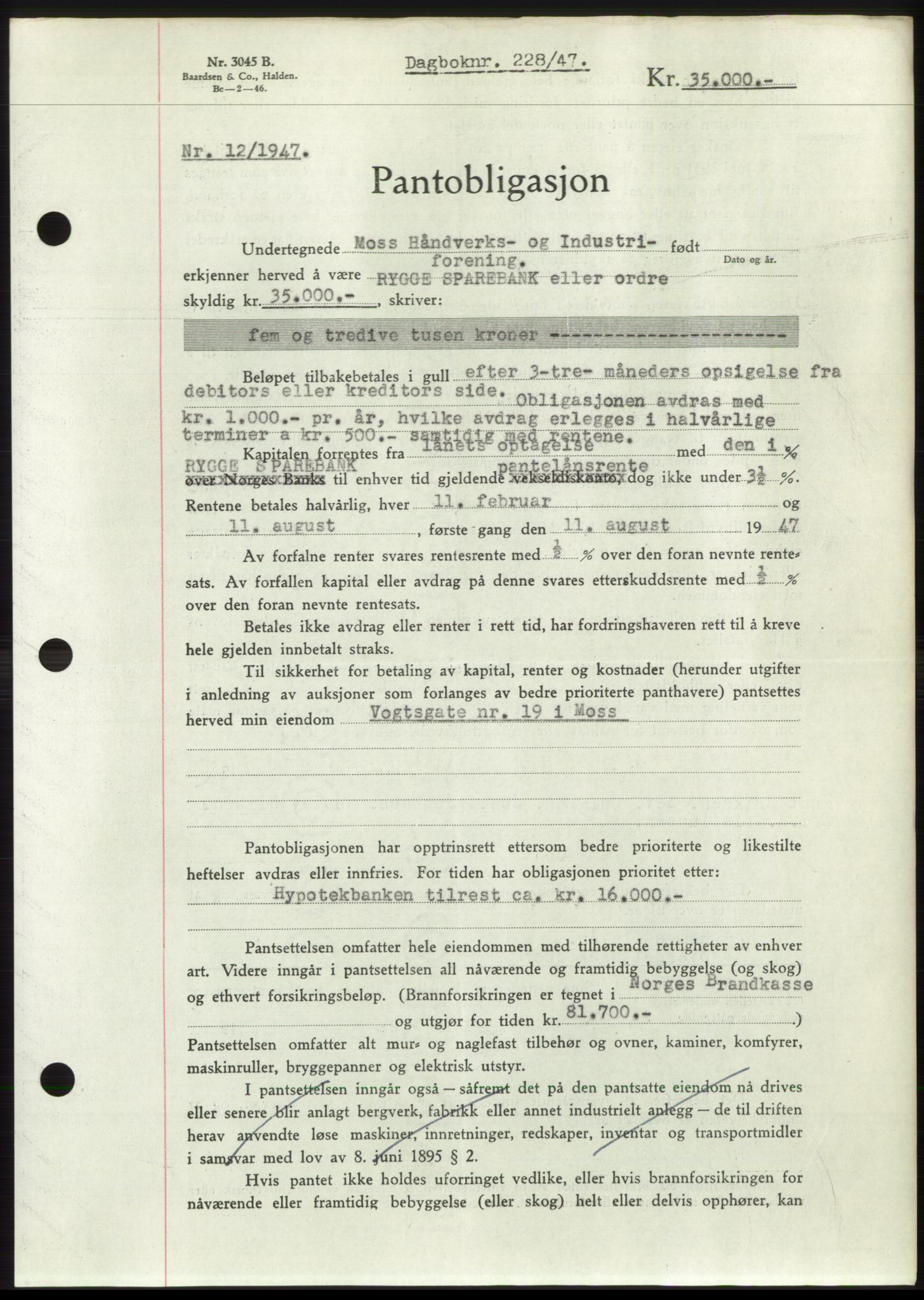 Moss sorenskriveri, SAO/A-10168: Pantebok nr. B16, 1946-1947, Dagboknr: 228/1947