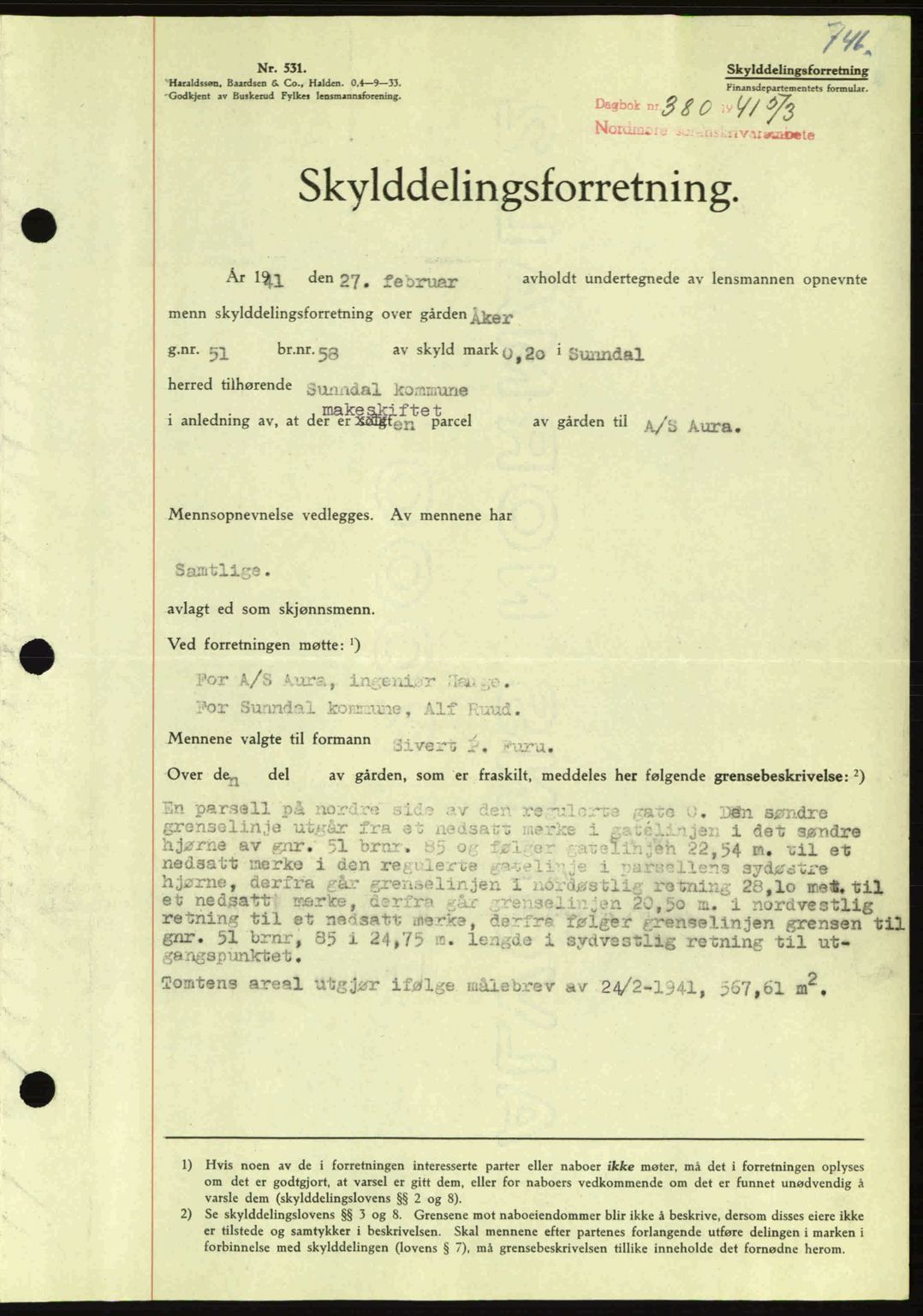 Nordmøre sorenskriveri, SAT/A-4132/1/2/2Ca: Pantebok nr. A89, 1940-1941, Dagboknr: 380/1941