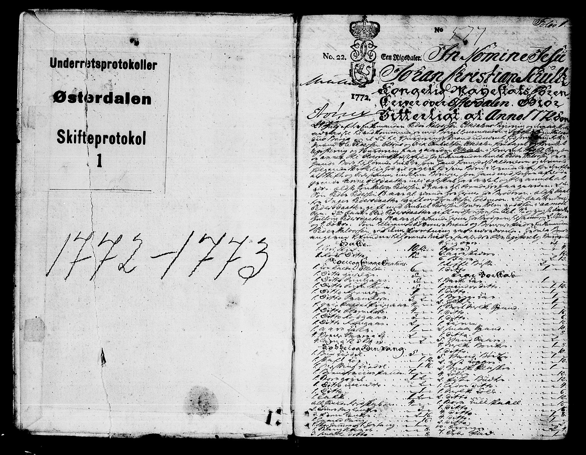 Østerdalen sorenskriveri, SAH/TING-032/J/Ja/L0001: Skifteprotokoll, 1772-1773