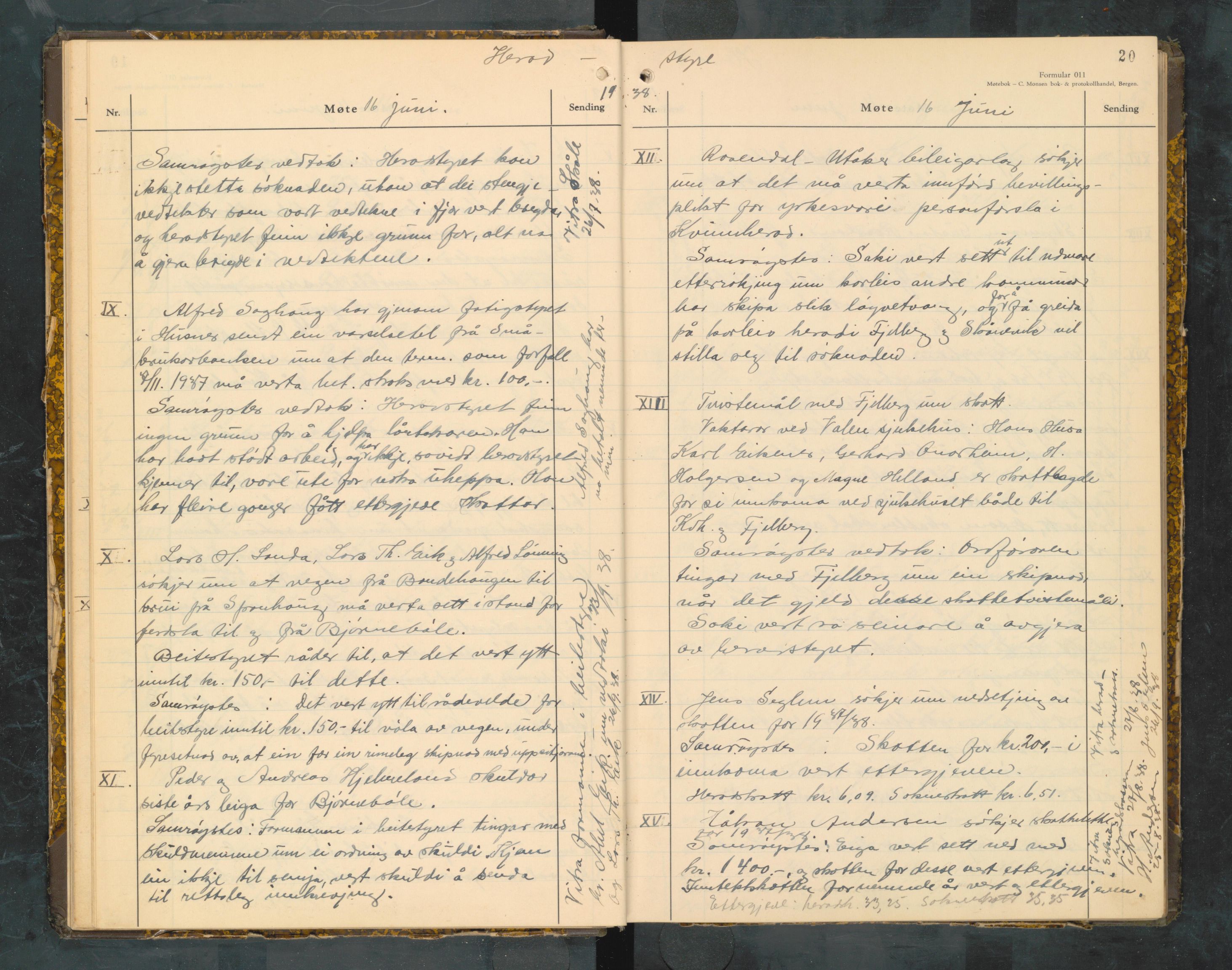 Kvinnherad kommune. Formannskapet, IKAH/1224-021/A/Aa/L0010: Møtebok for formannskap og heradstyre i Kvinnherad prestegjeld og styre i soknekommunane Kvinnherad, Ølve, Husnes og Ænes, 1938-1942
