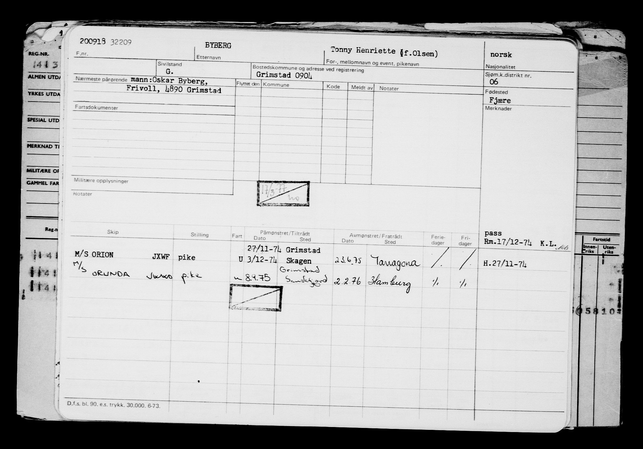 Direktoratet for sjømenn, AV/RA-S-3545/G/Gb/L0162: Hovedkort, 1918, s. 453