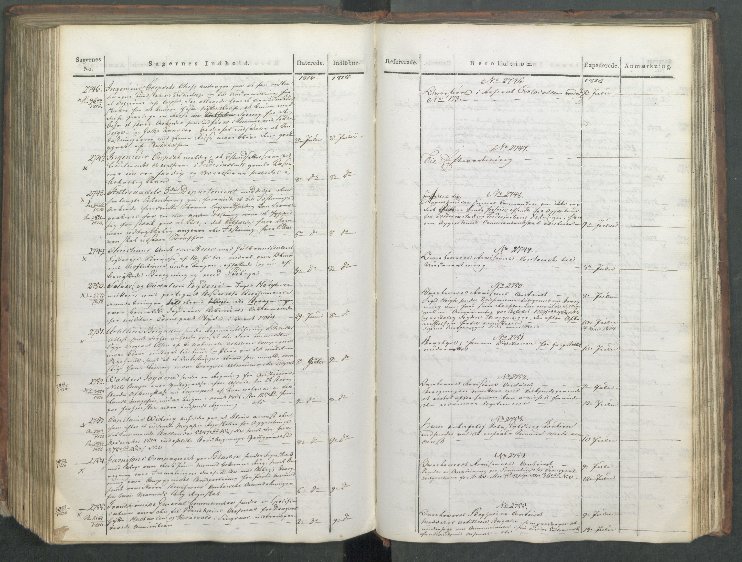 Armédepartementet, AV/RA-RAFA-3493/C/Ca/L0008: 6. Departements Journal, 1816