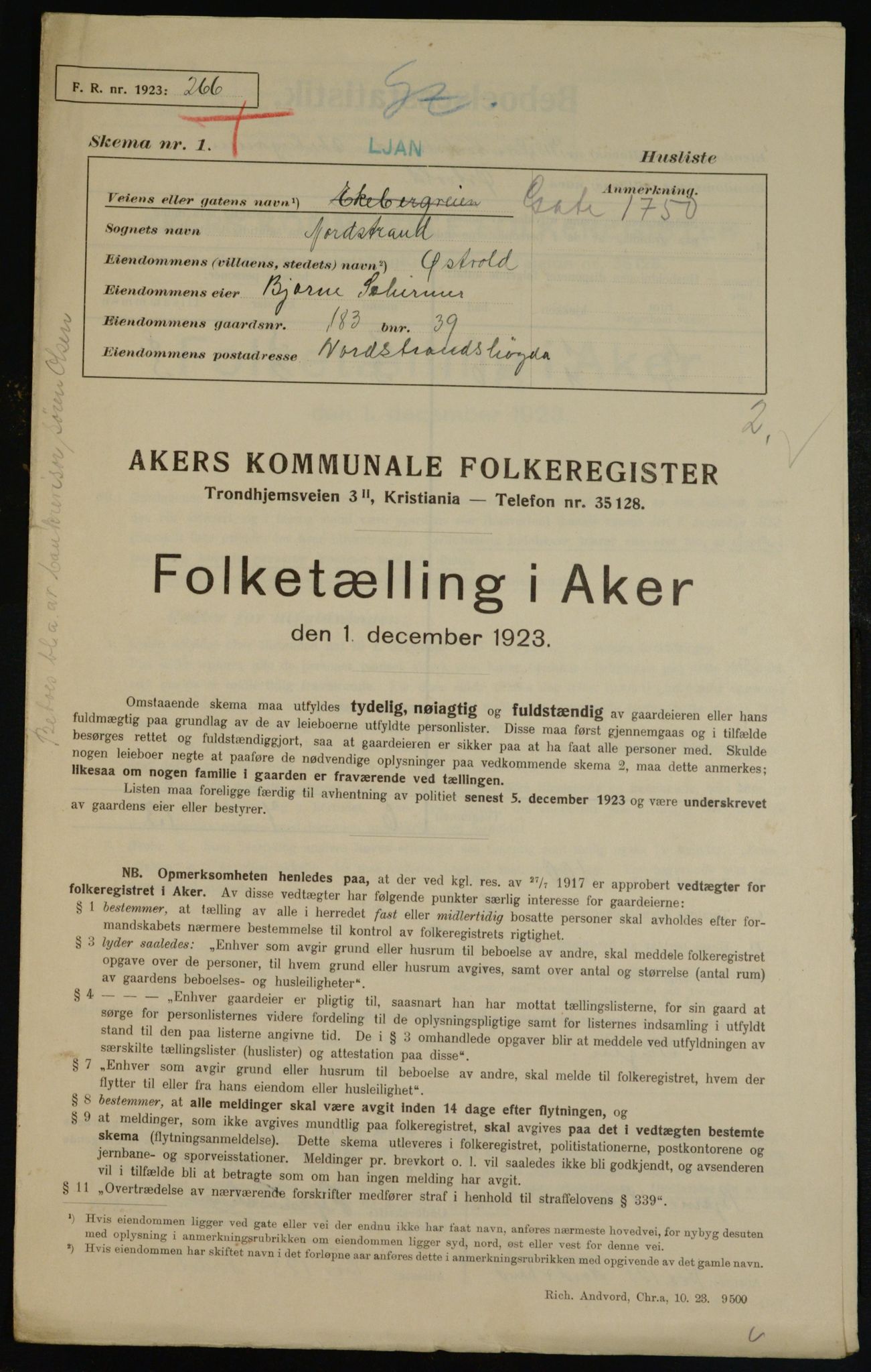 , Kommunal folketelling 1.12.1923 for Aker, 1923, s. 38284