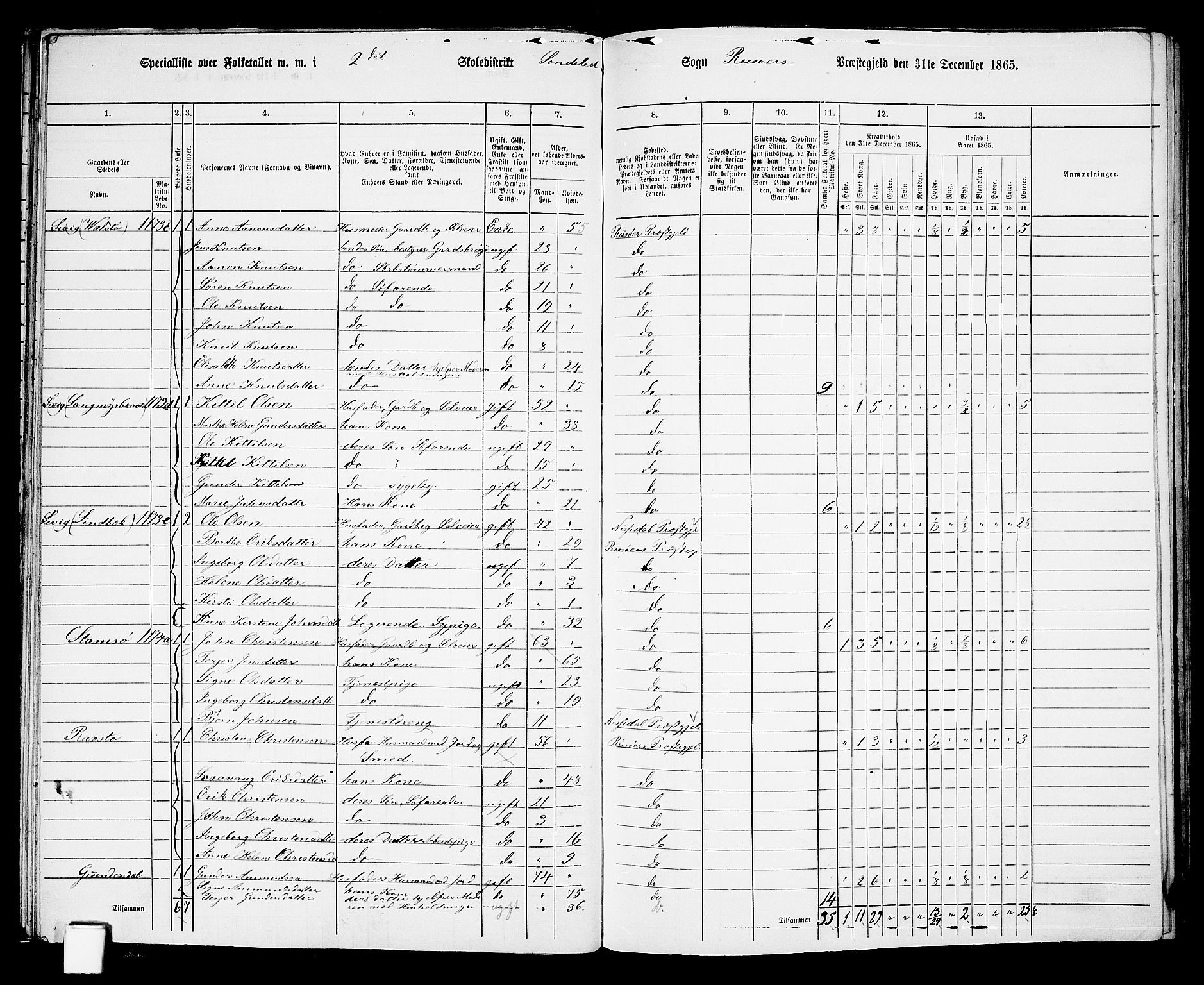 RA, Folketelling 1865 for 0913L Risør prestegjeld, Søndeled sokn, 1865, s. 36