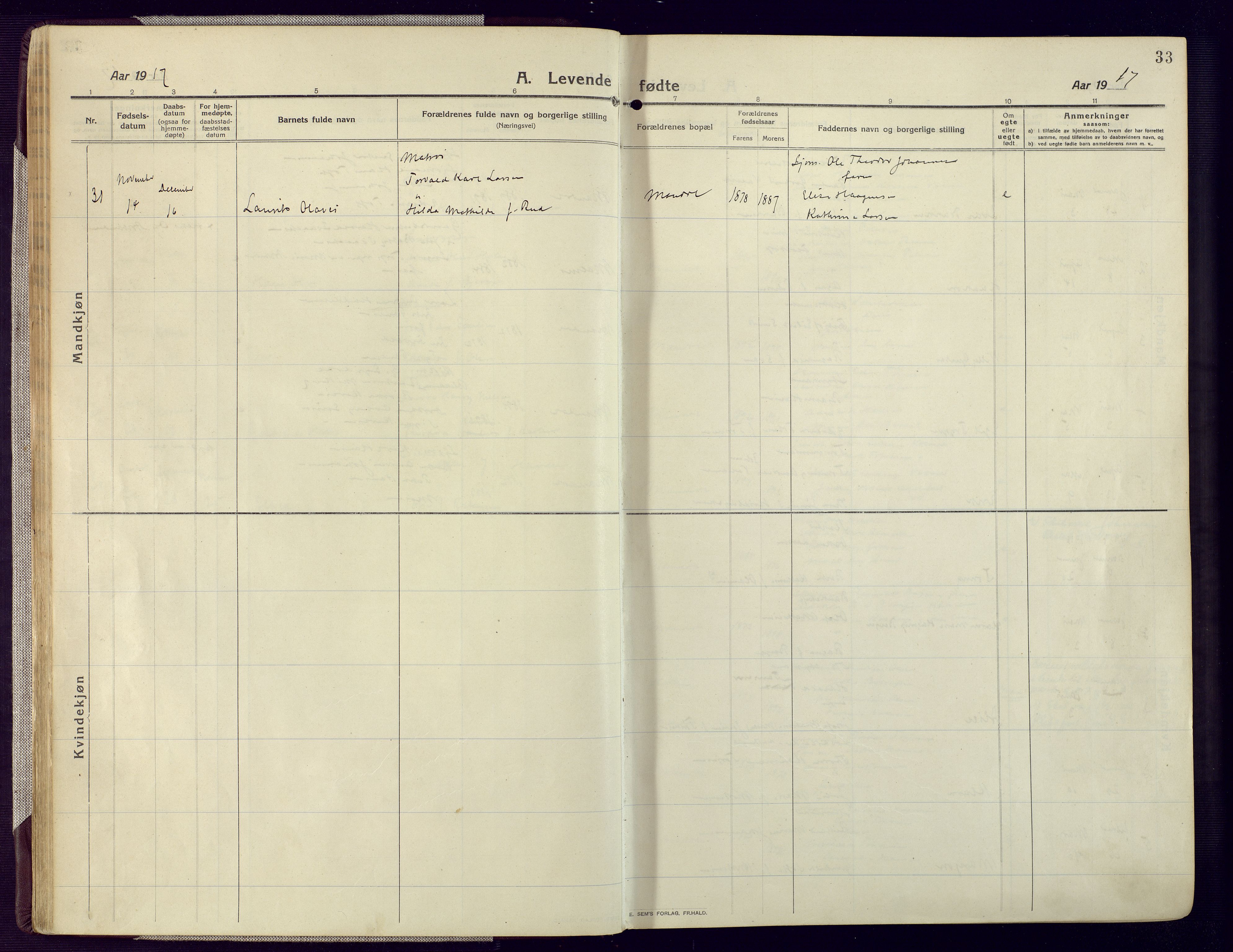 Mandal sokneprestkontor, SAK/1111-0030/F/Fa/Fac/L0001: Ministerialbok nr. A 1, 1913-1925, s. 33