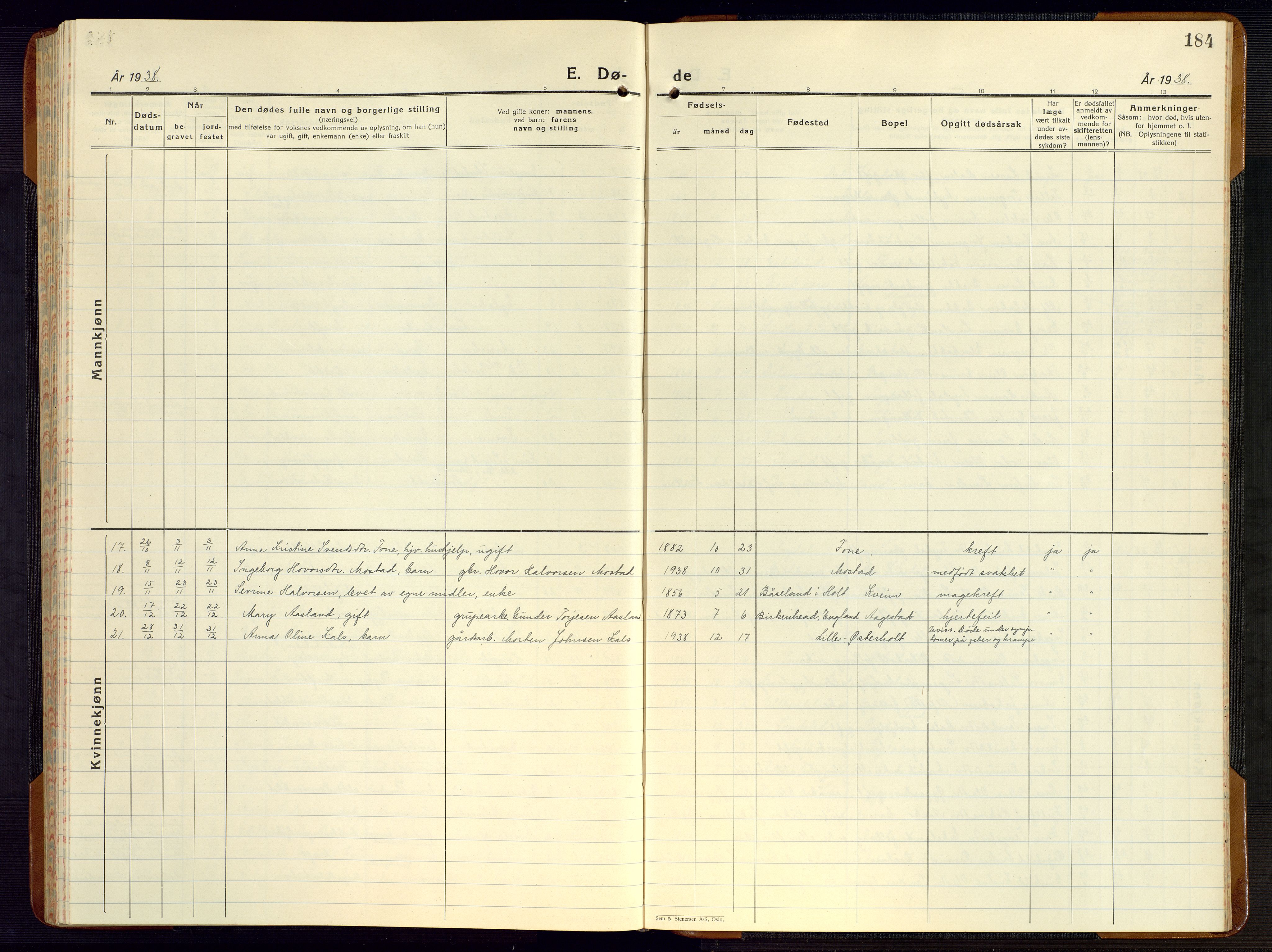 Gjerstad sokneprestkontor, AV/SAK-1111-0014/F/Fb/Fba/L0009: Klokkerbok nr. B 9, 1925-1946, s. 184