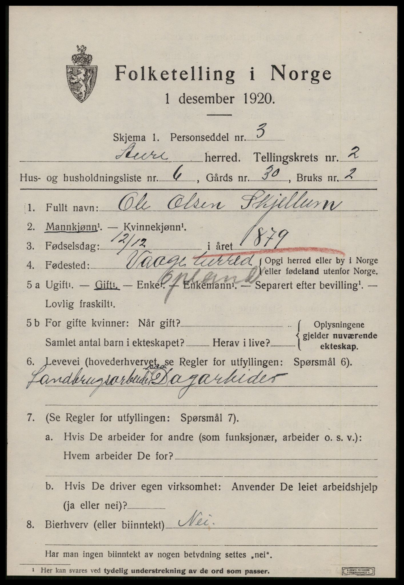 SAT, Folketelling 1920 for 1569 Aure herred, 1920, s. 1216