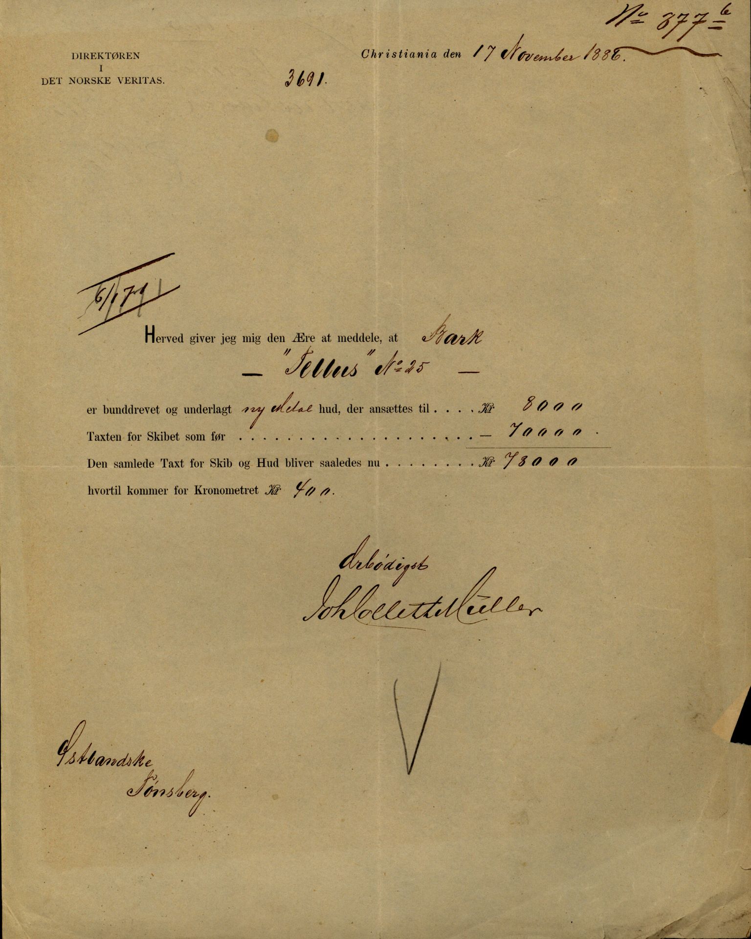 Pa 63 - Østlandske skibsassuranceforening, VEMU/A-1079/G/Ga/L0020/0001: Havaridokumenter / Tellus, Telanak, Wilhelmine, 1887, s. 7