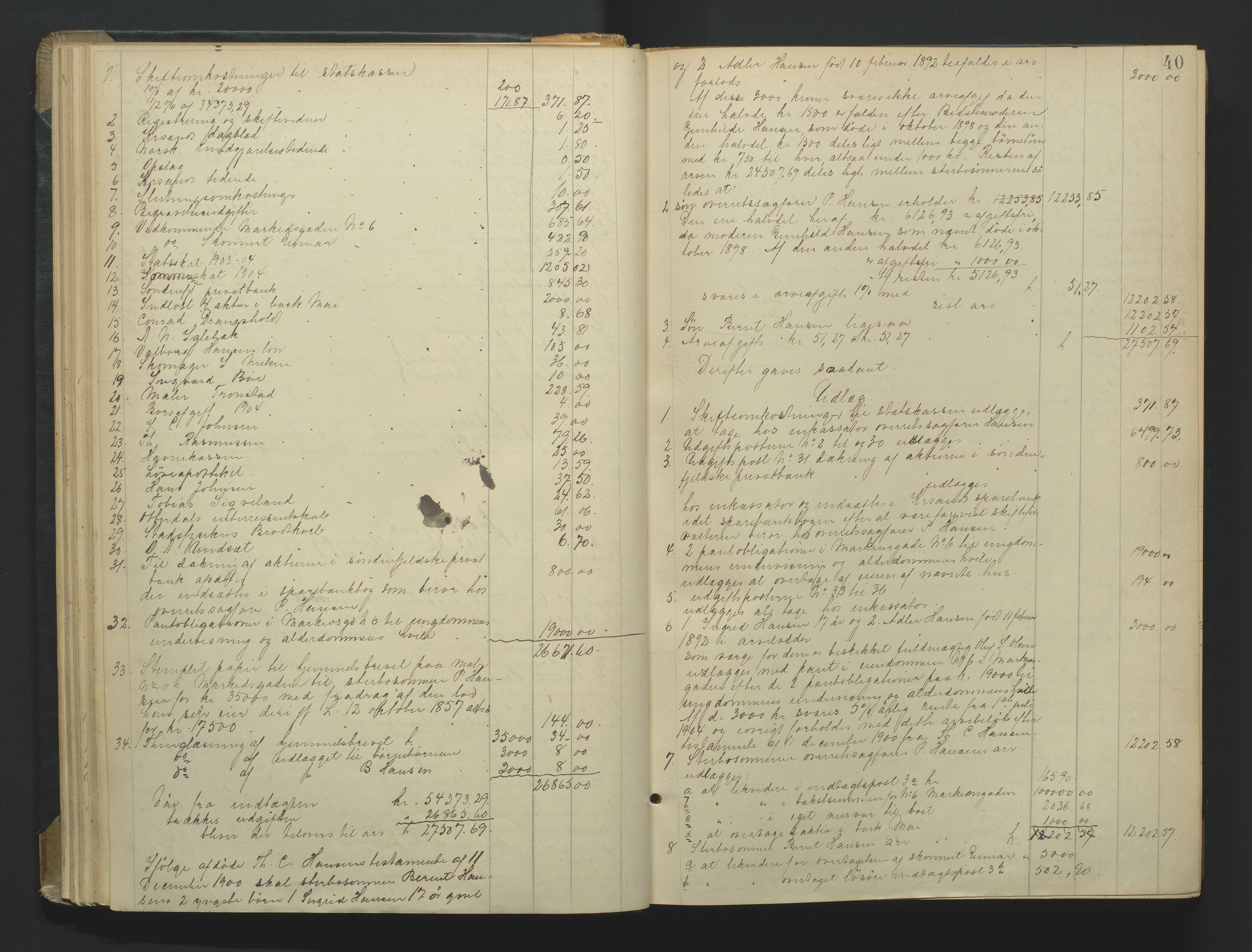 Kristiansand byrett, AV/SAK-1223-0001/H/Hc/L0060: Skifteutlodningsprotokoll nr. 6, med register, 1903-1916, s. 40