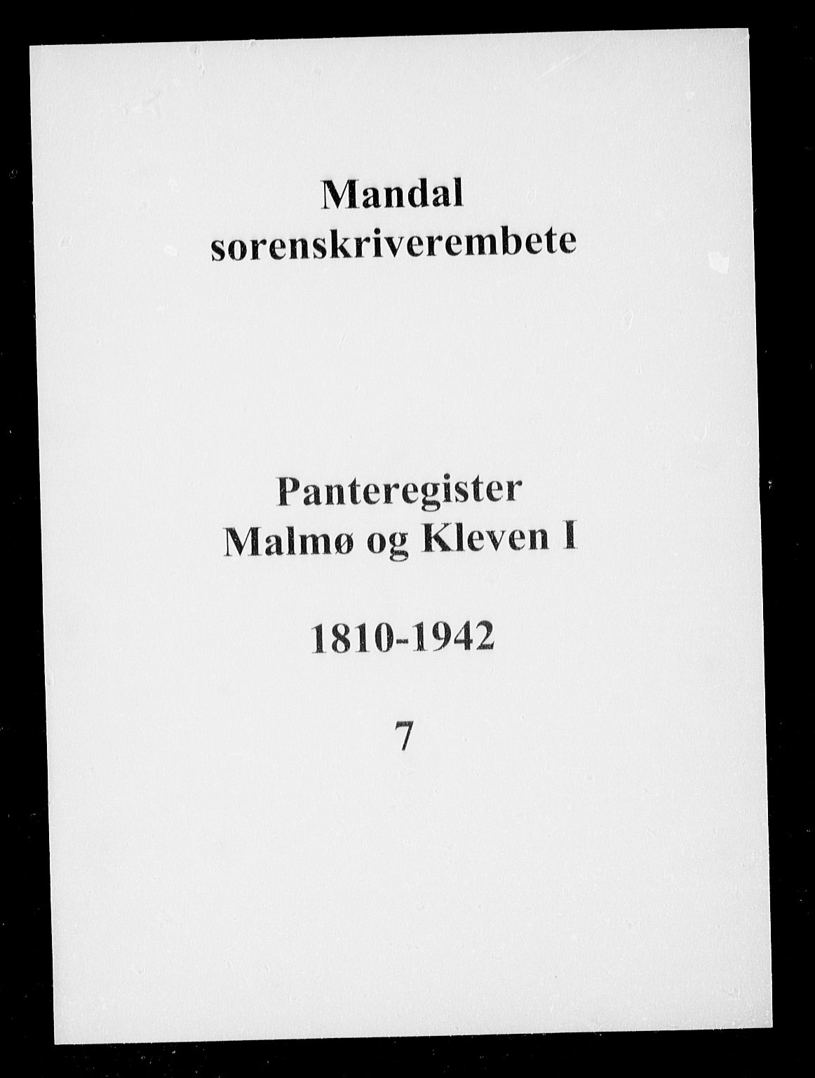 Mandal sorenskriveri, SAK/1221-0005/001/G/Ga/L0007: Panteregister nr. 7, 1810-1942