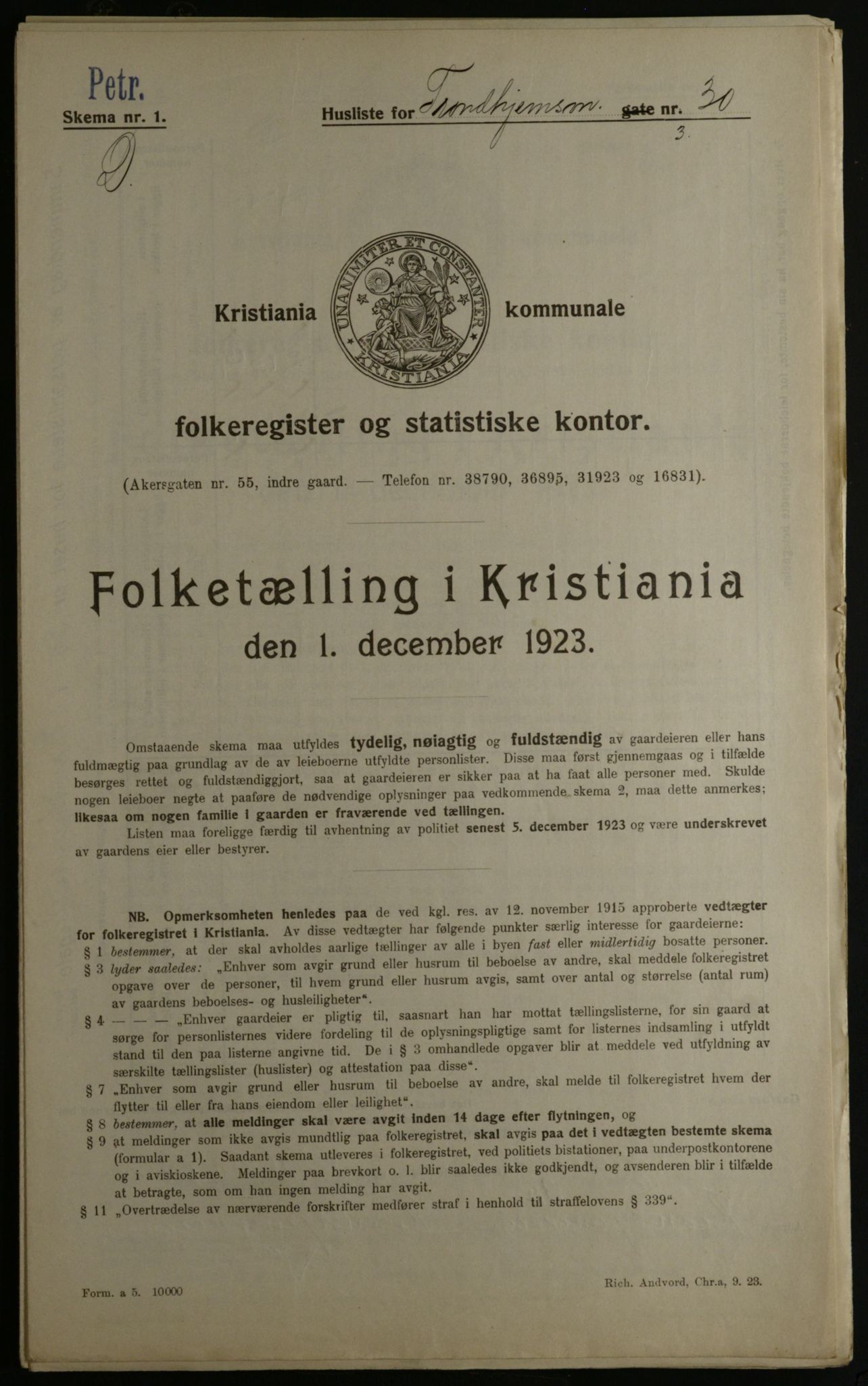 OBA, Kommunal folketelling 1.12.1923 for Kristiania, 1923, s. 128416