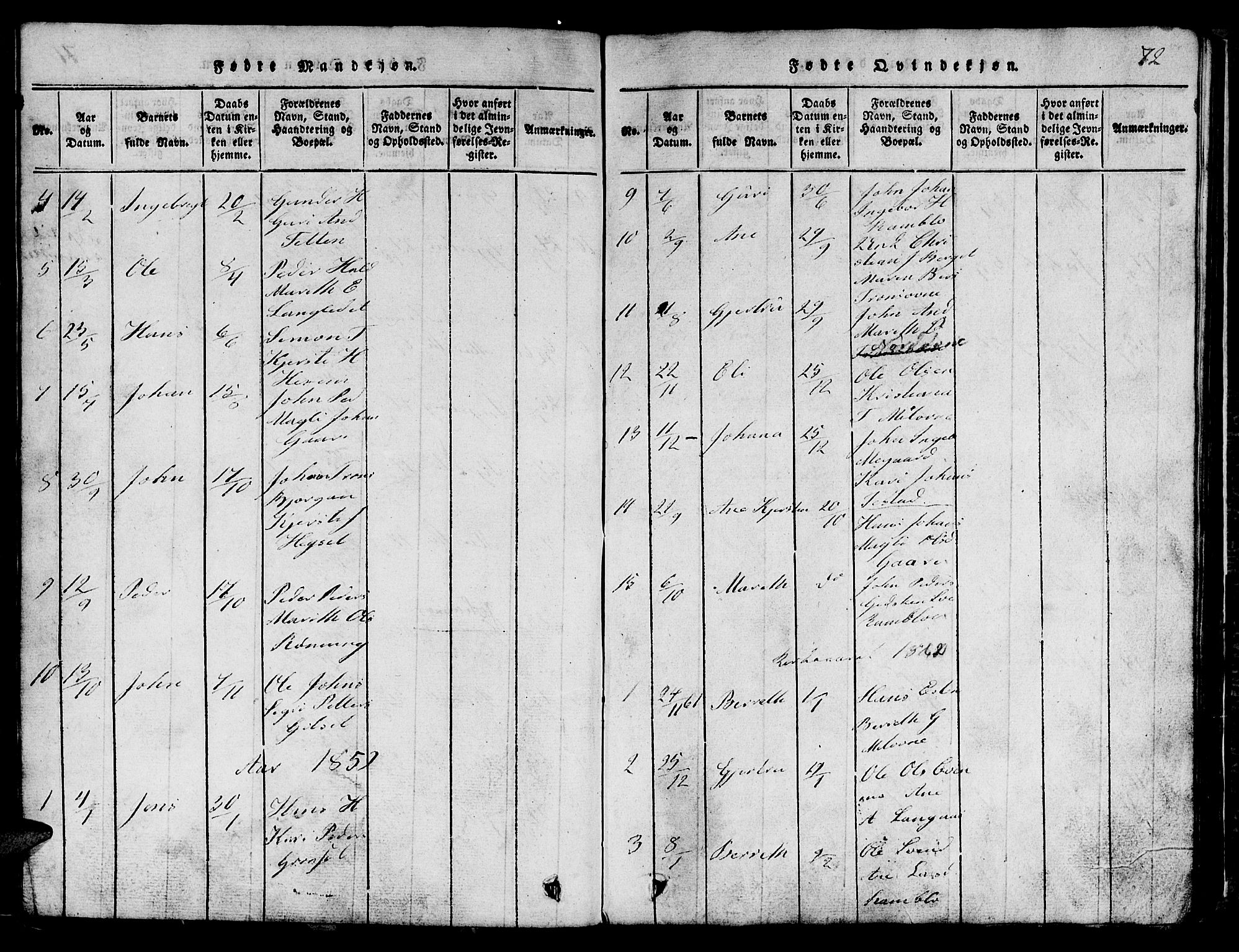 Ministerialprotokoller, klokkerbøker og fødselsregistre - Sør-Trøndelag, AV/SAT-A-1456/685/L0976: Klokkerbok nr. 685C01, 1817-1878, s. 72