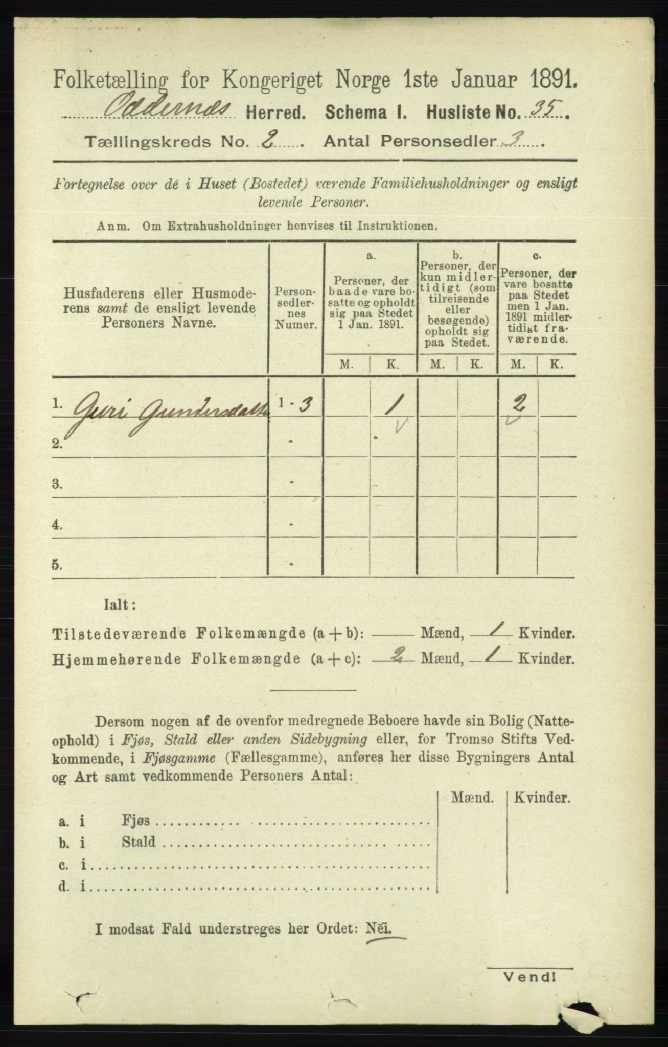 RA, Folketelling 1891 for 1012 Oddernes herred, 1891, s. 557