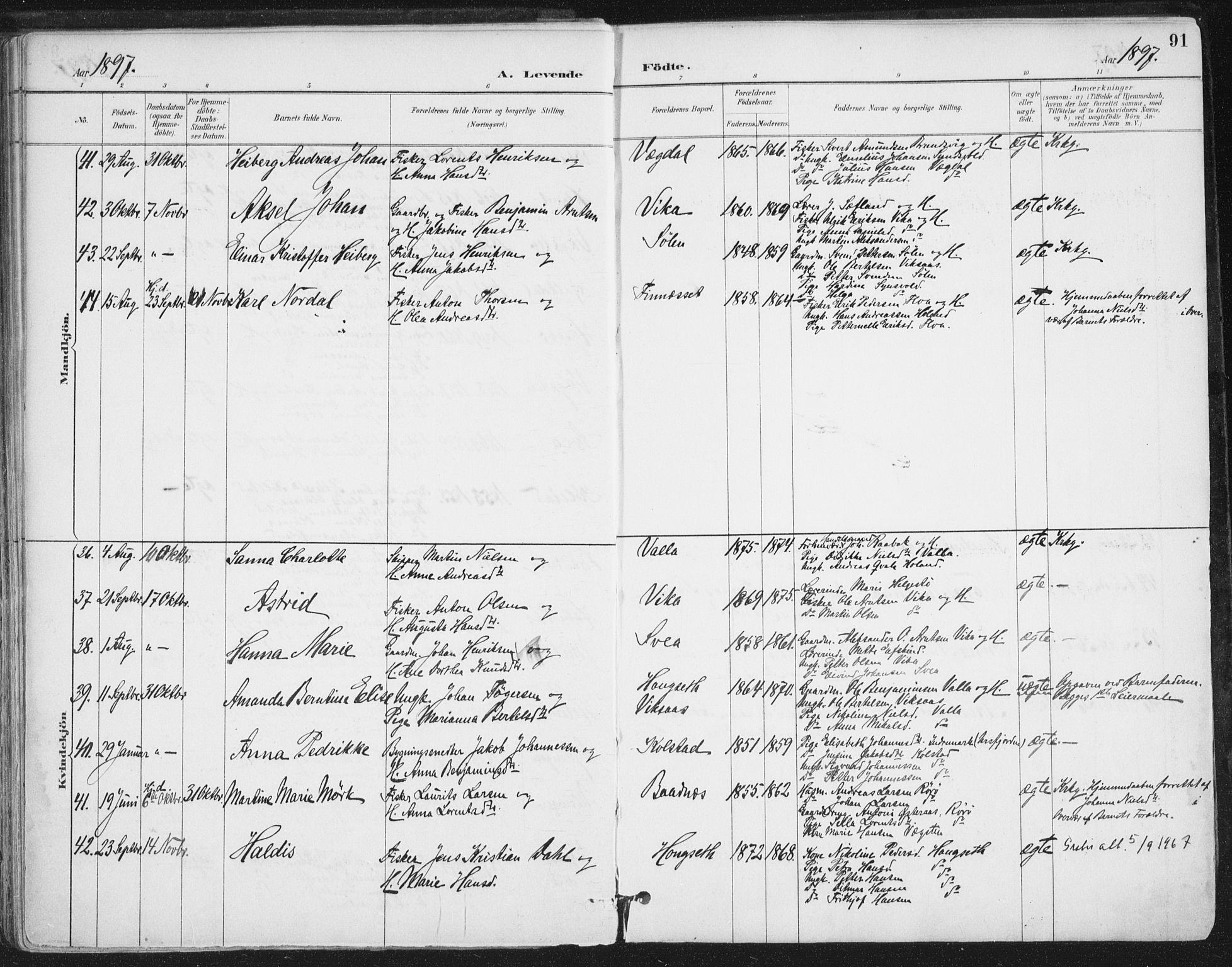 Ministerialprotokoller, klokkerbøker og fødselsregistre - Nordland, AV/SAT-A-1459/816/L0244: Ministerialbok nr. 816A10, 1886-1903, s. 91