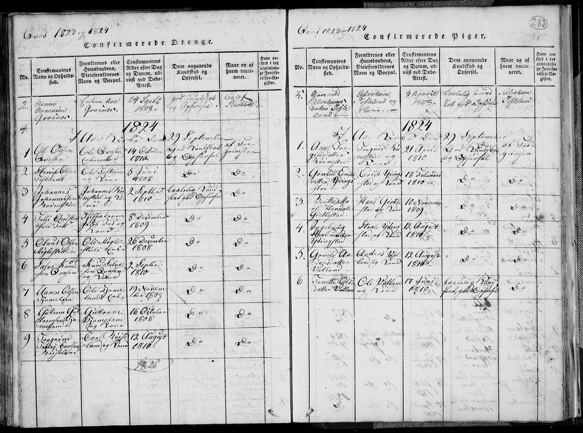 Lyngdal sokneprestkontor, AV/SAK-1111-0029/F/Fa/Fac/L0006: Ministerialbok nr. A 6, 1815-1825, s. 283