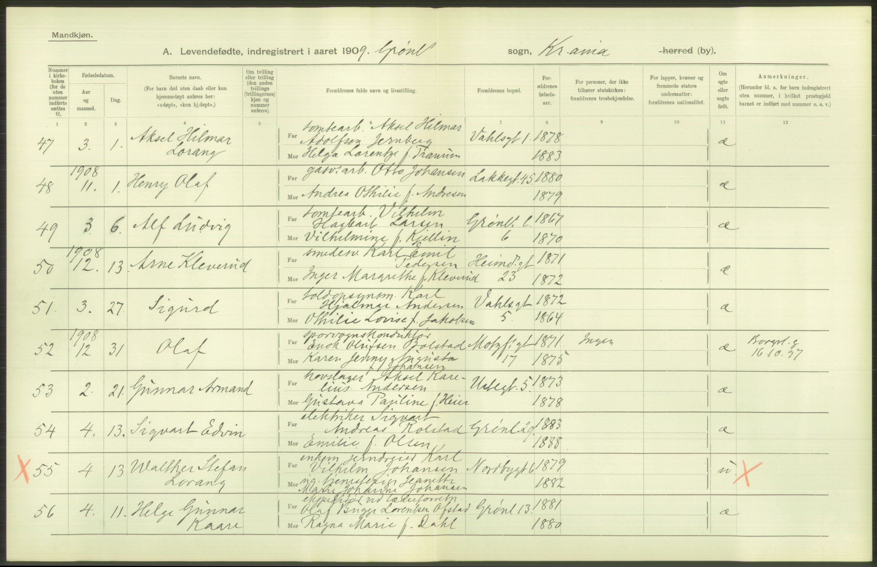 Statistisk sentralbyrå, Sosiodemografiske emner, Befolkning, RA/S-2228/D/Df/Dfa/Dfag/L0007: Kristiania: Levendefødte menn og kvinner., 1909, s. 246