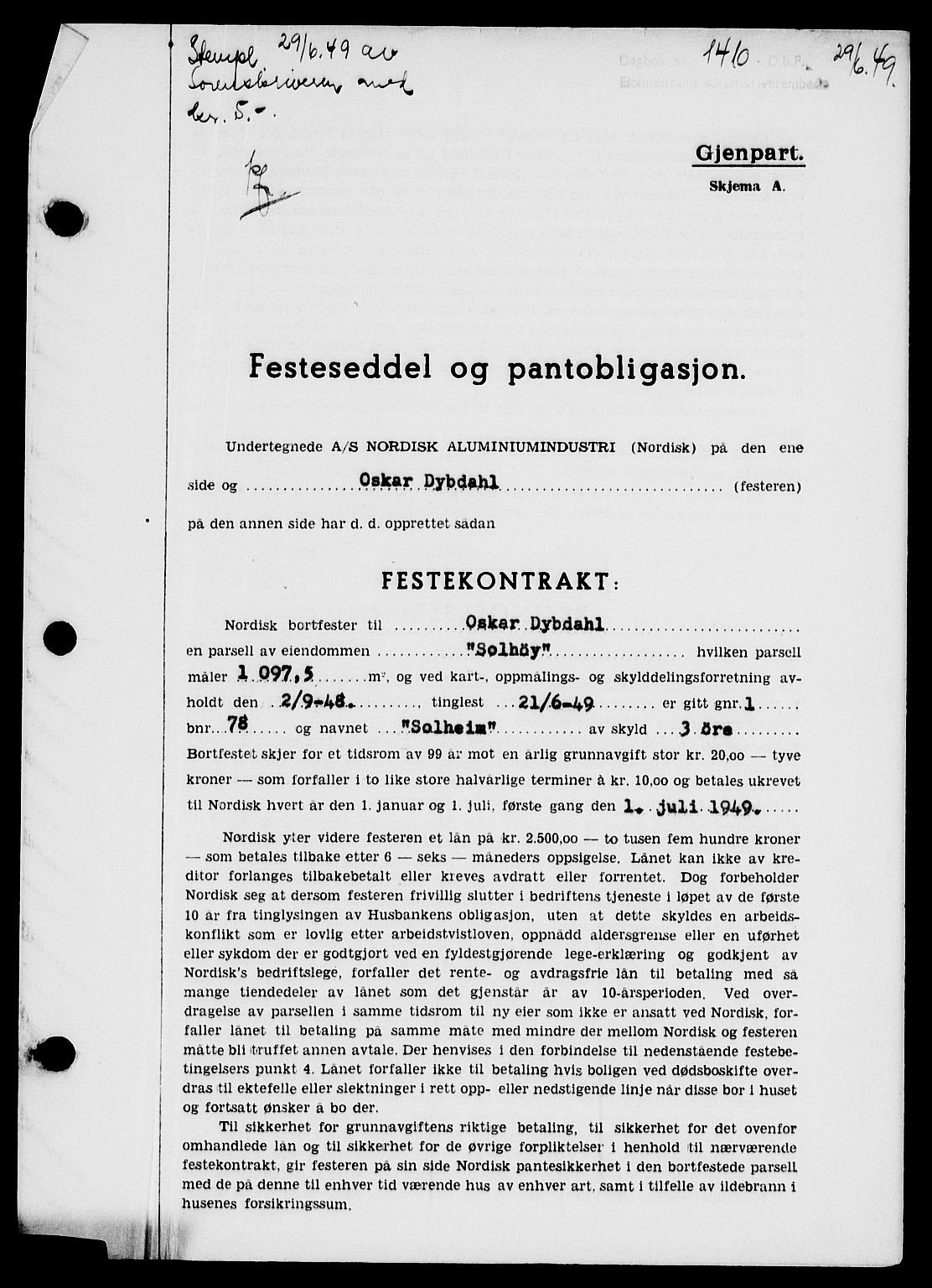 Holmestrand sorenskriveri, SAKO/A-67/G/Ga/Gaa/L0067: Pantebok nr. A-67, 1949-1949, Dagboknr: 1410/1949