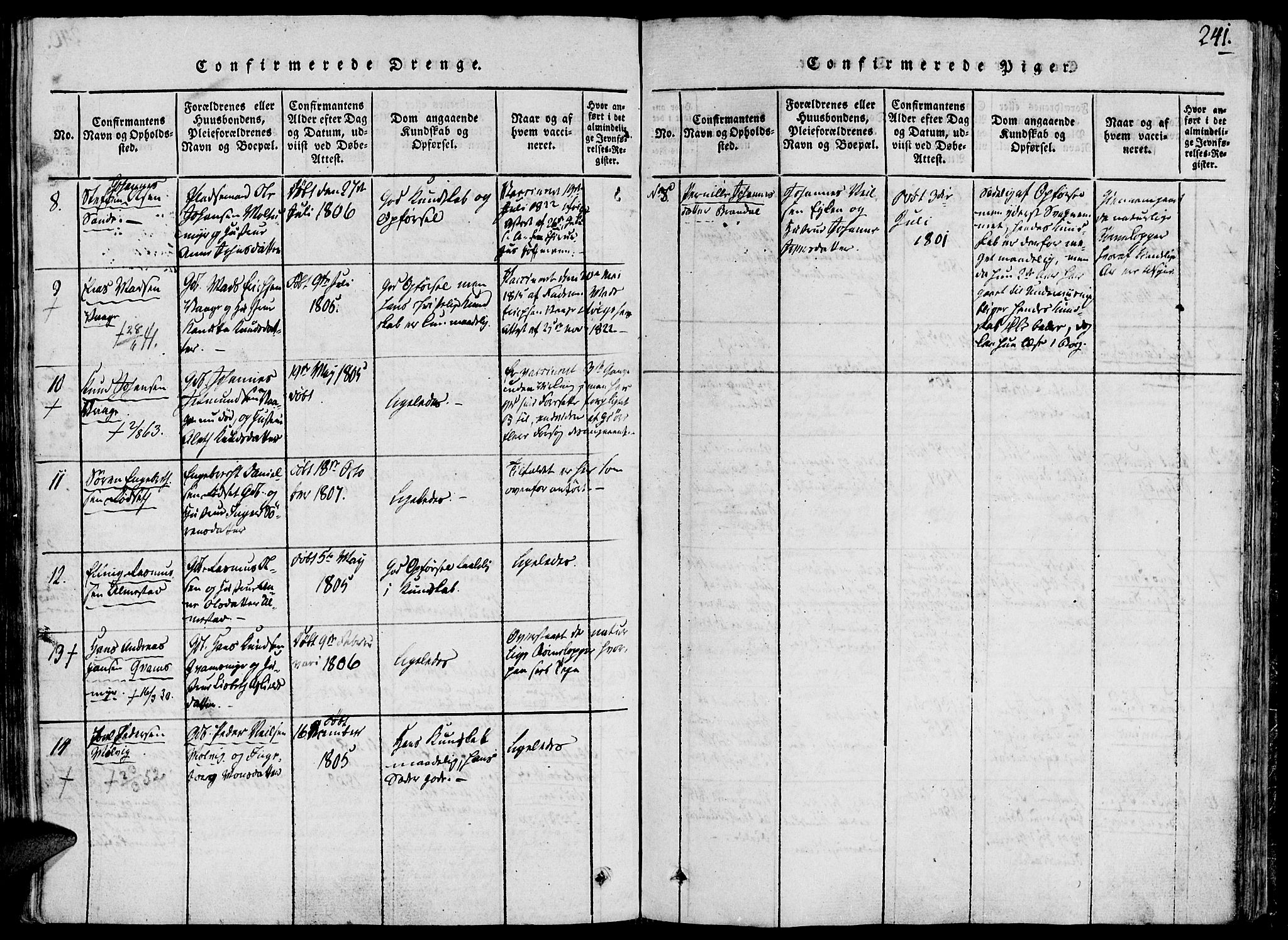 Ministerialprotokoller, klokkerbøker og fødselsregistre - Møre og Romsdal, AV/SAT-A-1454/503/L0033: Ministerialbok nr. 503A01, 1816-1841, s. 241