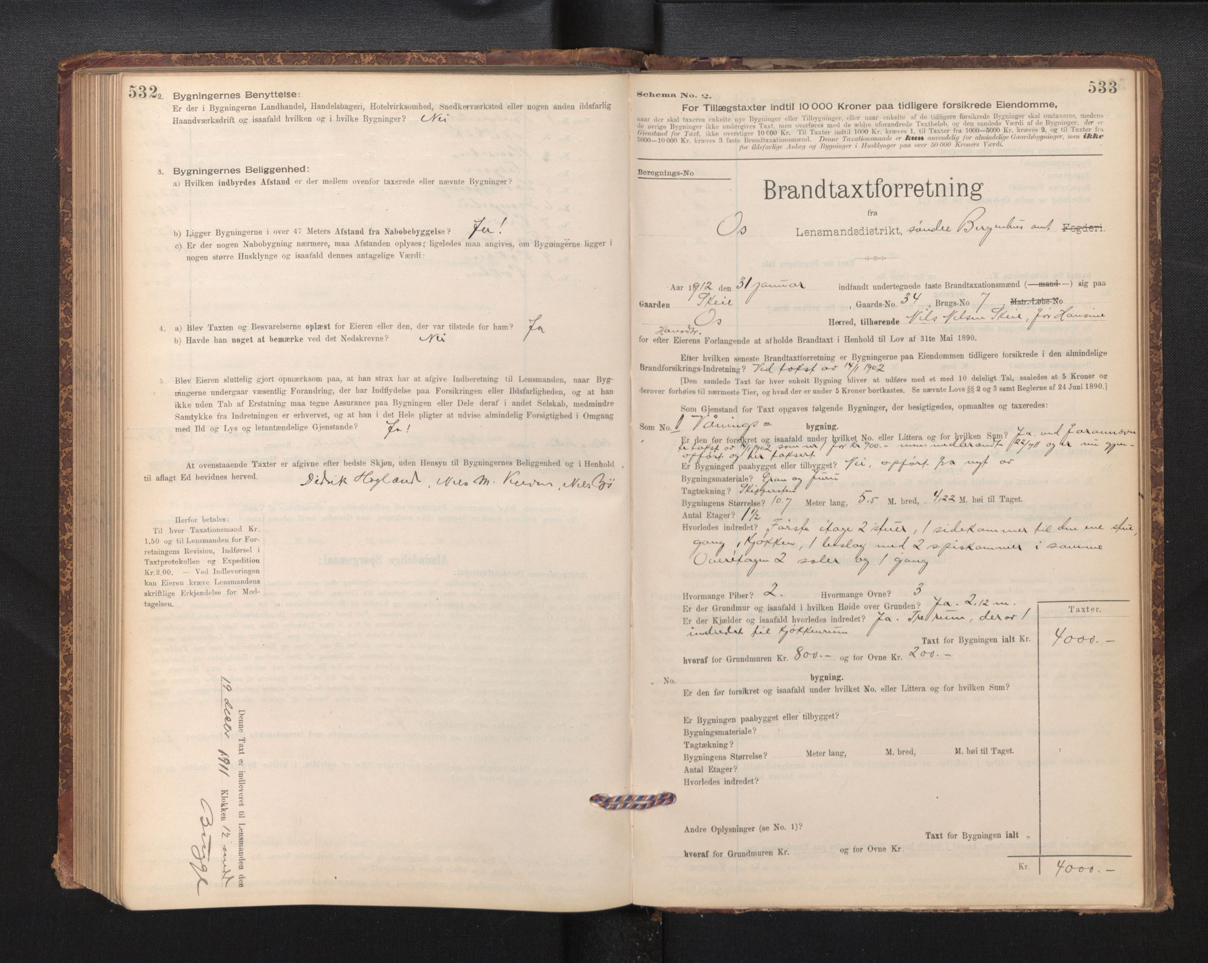 Lensmannen i Os, SAB/A-34101/0012/L0008: Branntakstprotokoll, skjematakst, 1894-1915, s. 532-533