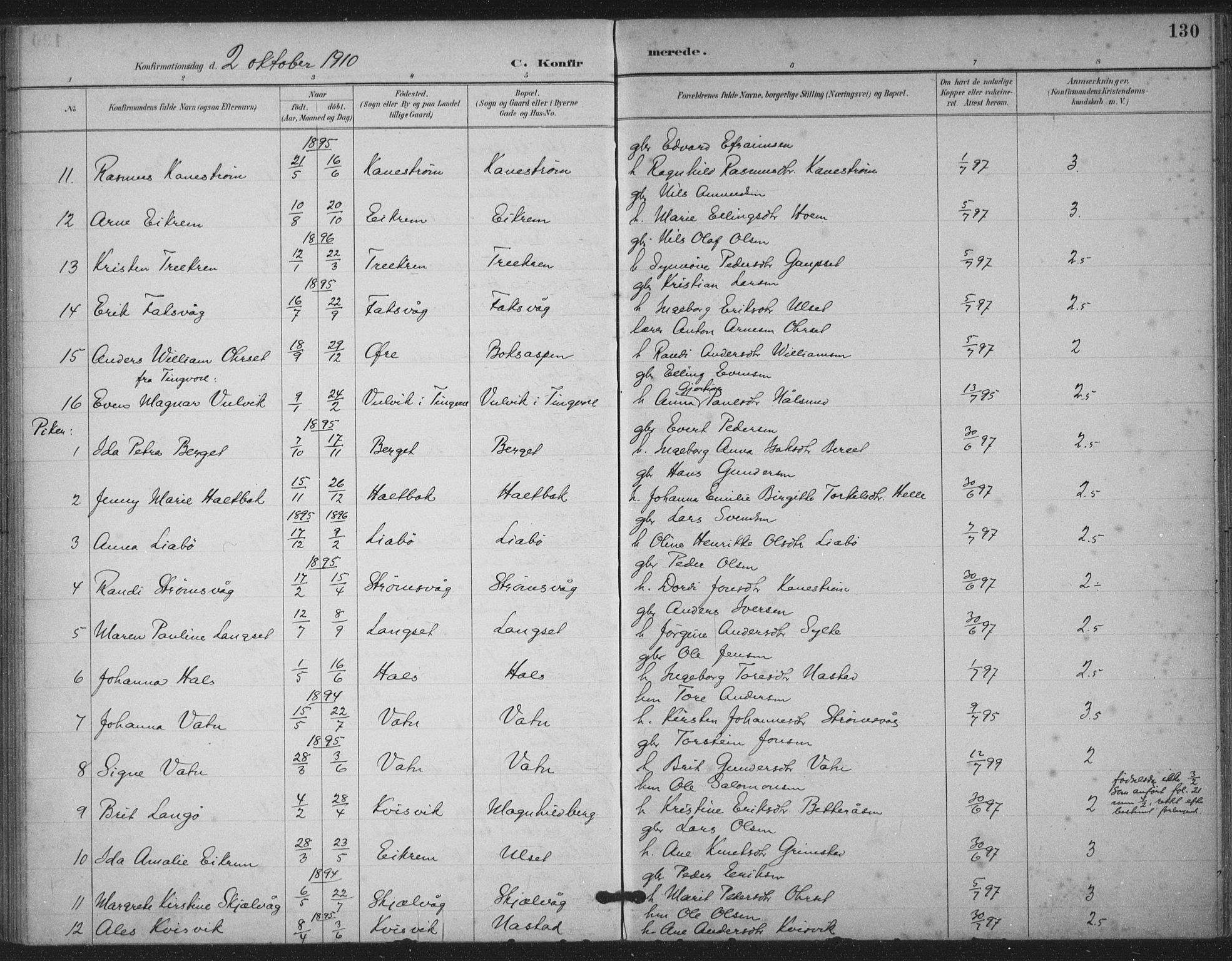 Ministerialprotokoller, klokkerbøker og fødselsregistre - Møre og Romsdal, AV/SAT-A-1454/587/L1000: Ministerialbok nr. 587A02, 1887-1910, s. 130