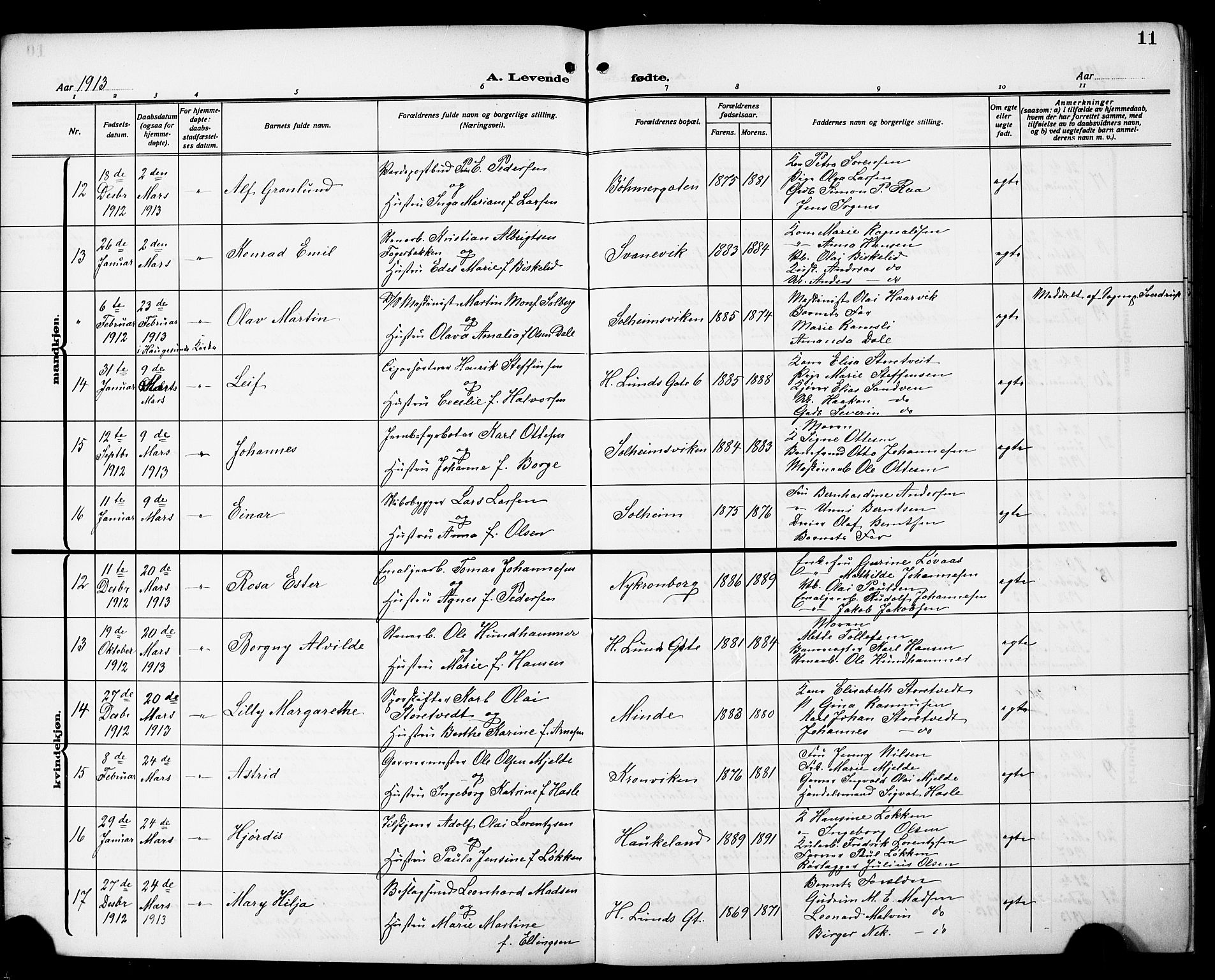 Årstad Sokneprestembete, AV/SAB-A-79301/H/Hab/L0003: Klokkerbok nr. A 3, 1912-1921, s. 11