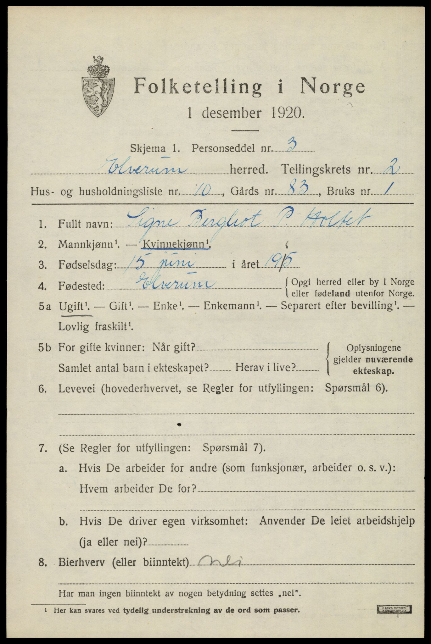 SAH, Folketelling 1920 for 0427 Elverum herred, 1920, s. 4692