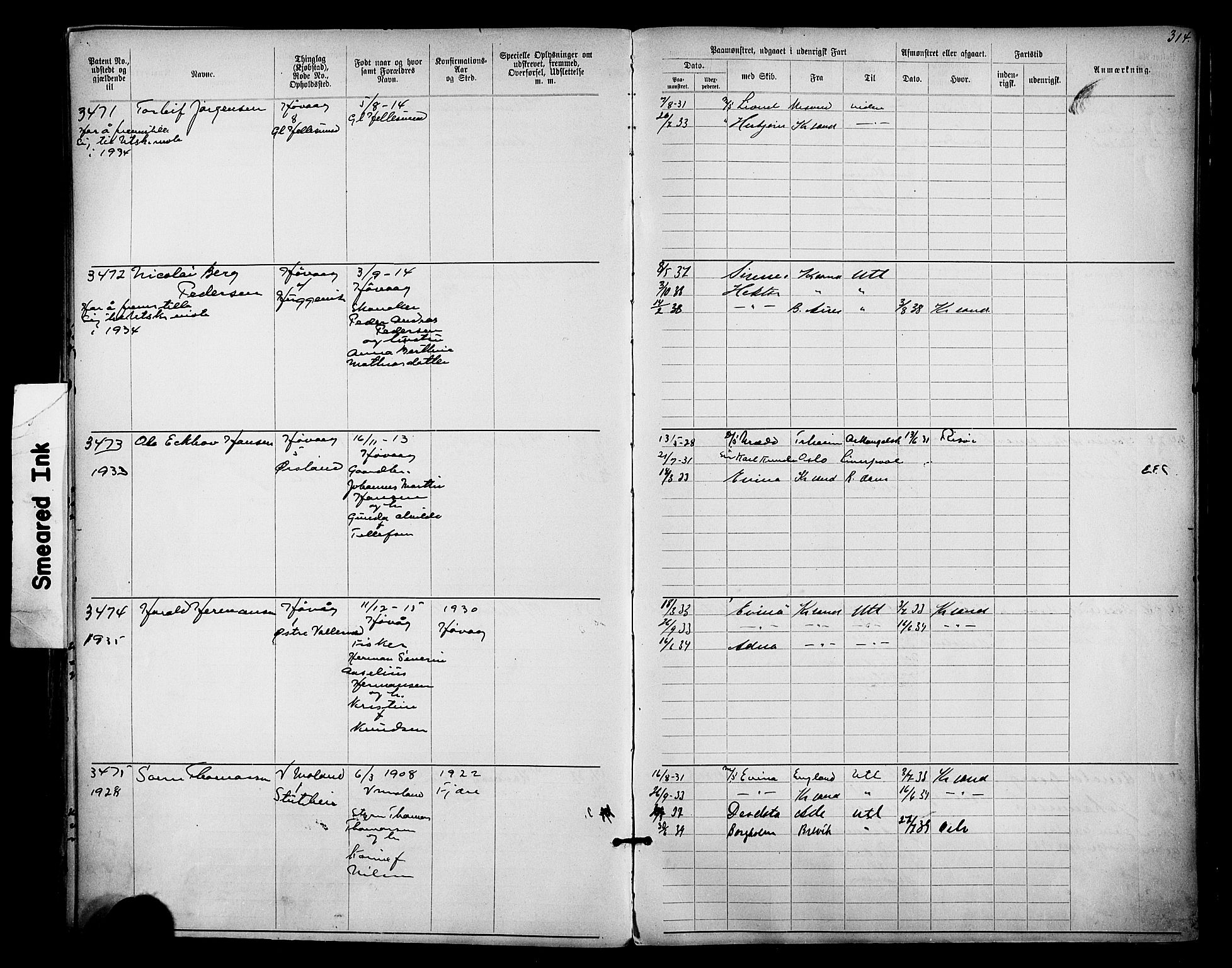 Lillesand mønstringskrets, AV/SAK-2031-0014/F/Fa/L0003: Annotasjonsrulle nr 1911-3489 med register, W-9, 1891-1932, s. 358