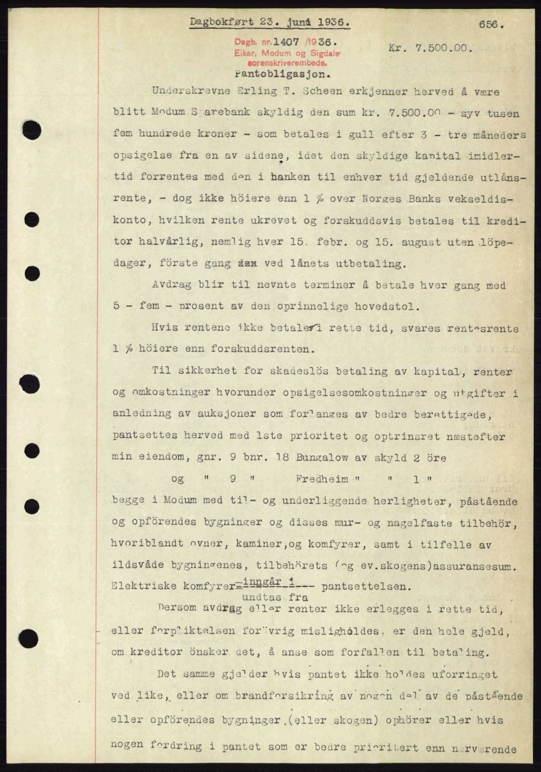 Eiker, Modum og Sigdal sorenskriveri, SAKO/A-123/G/Ga/Gab/L0032: Pantebok nr. A2, 1936-1936, Dagboknr: 1407/1936