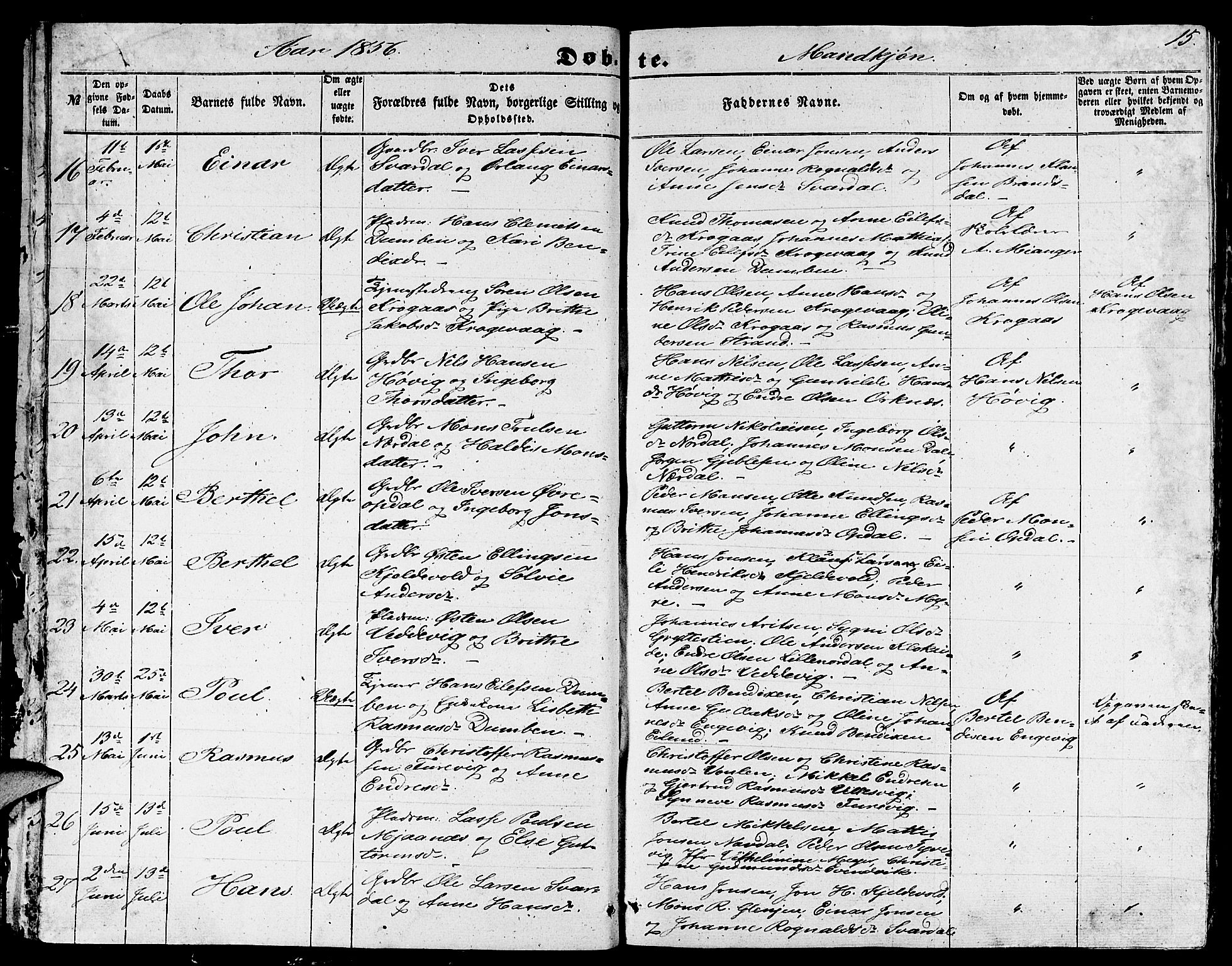 Gulen sokneprestembete, AV/SAB-A-80201/H/Hab/Habb/L0001: Klokkerbok nr. B 1, 1854-1866, s. 15