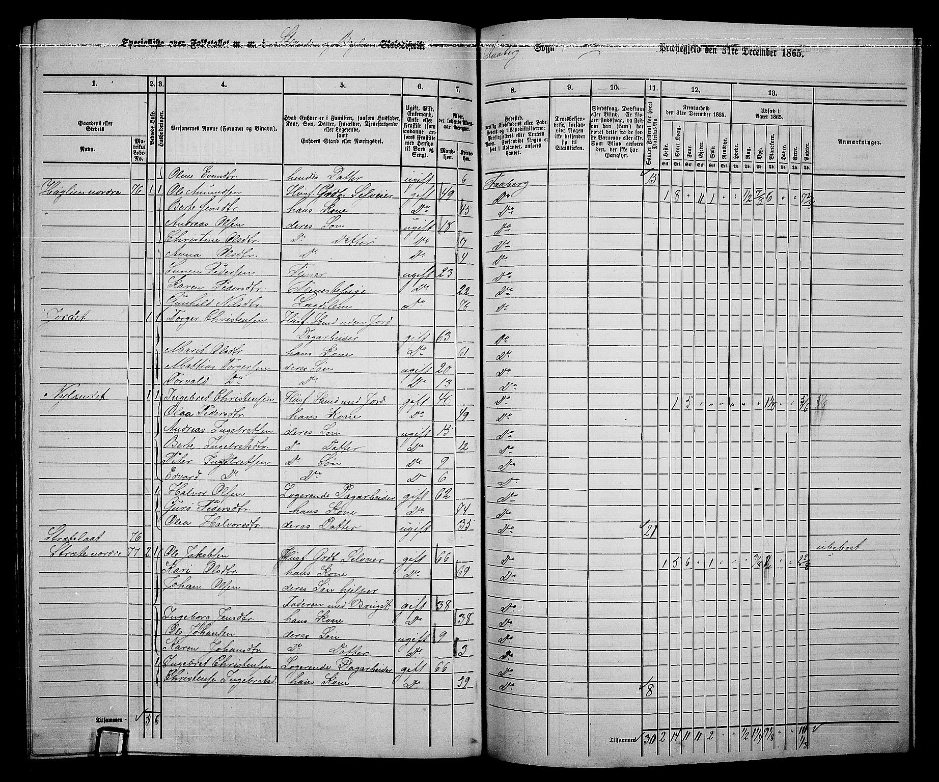 RA, Folketelling 1865 for 0524L Fåberg prestegjeld, Fåberg sokn og Lillehammer landsokn, 1865, s. 249