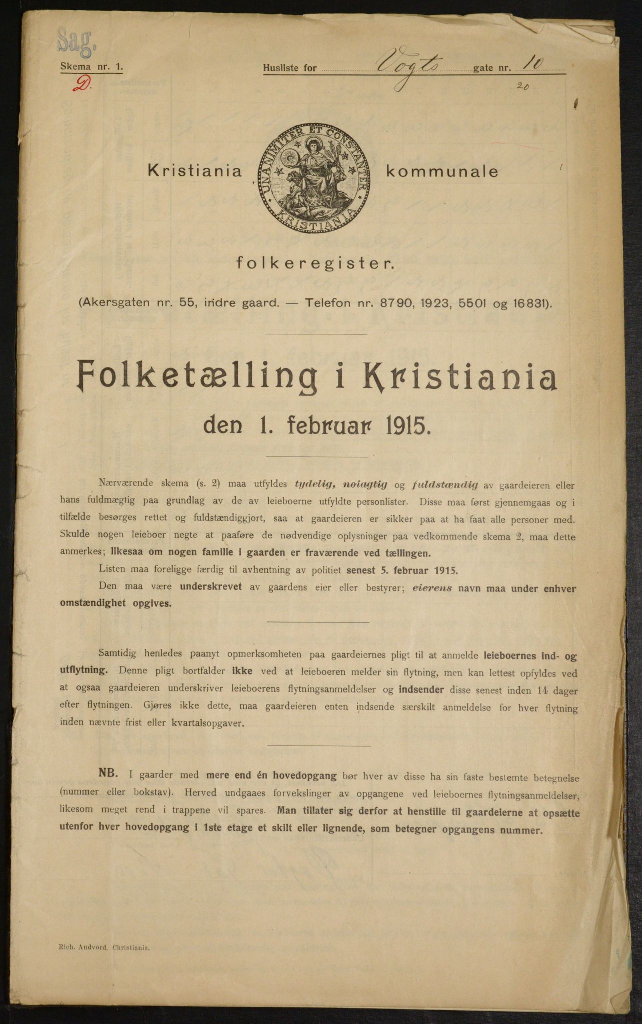 OBA, Kommunal folketelling 1.2.1915 for Kristiania, 1915, s. 124827