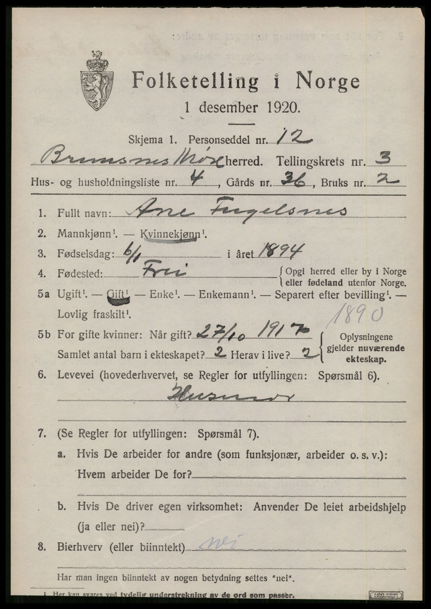 SAT, Folketelling 1920 for 1554 Bremsnes herred, 1920, s. 3457