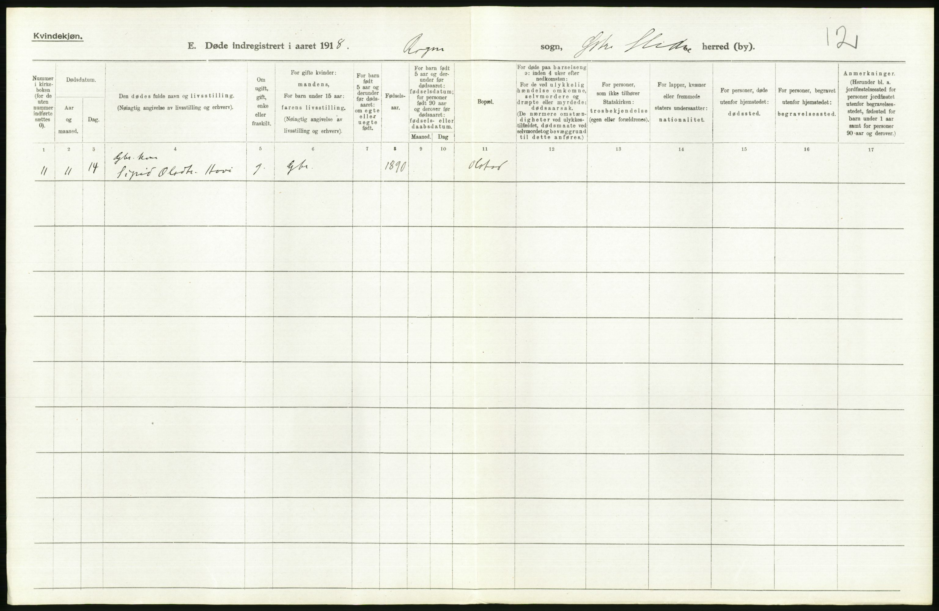 Statistisk sentralbyrå, Sosiodemografiske emner, Befolkning, RA/S-2228/D/Df/Dfb/Dfbh/L0017: Oppland fylke: Døde. Bygder og byer., 1918, s. 318