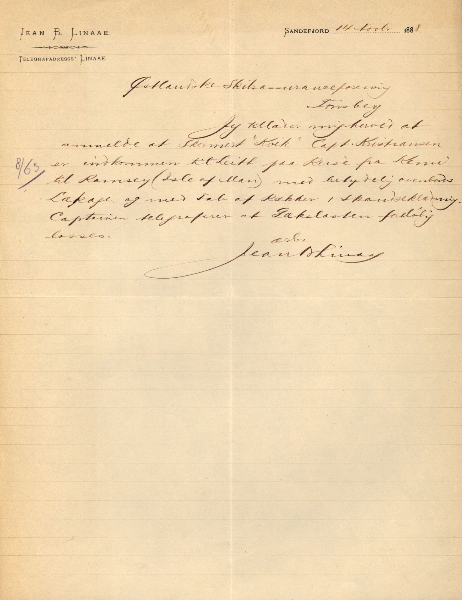 Pa 63 - Østlandske skibsassuranceforening, VEMU/A-1079/G/Ga/L0021/0005: Havaridokumenter / Haabet, Louise, Kvik, Libra, Kongsek, Ispilen, 1888, s. 15