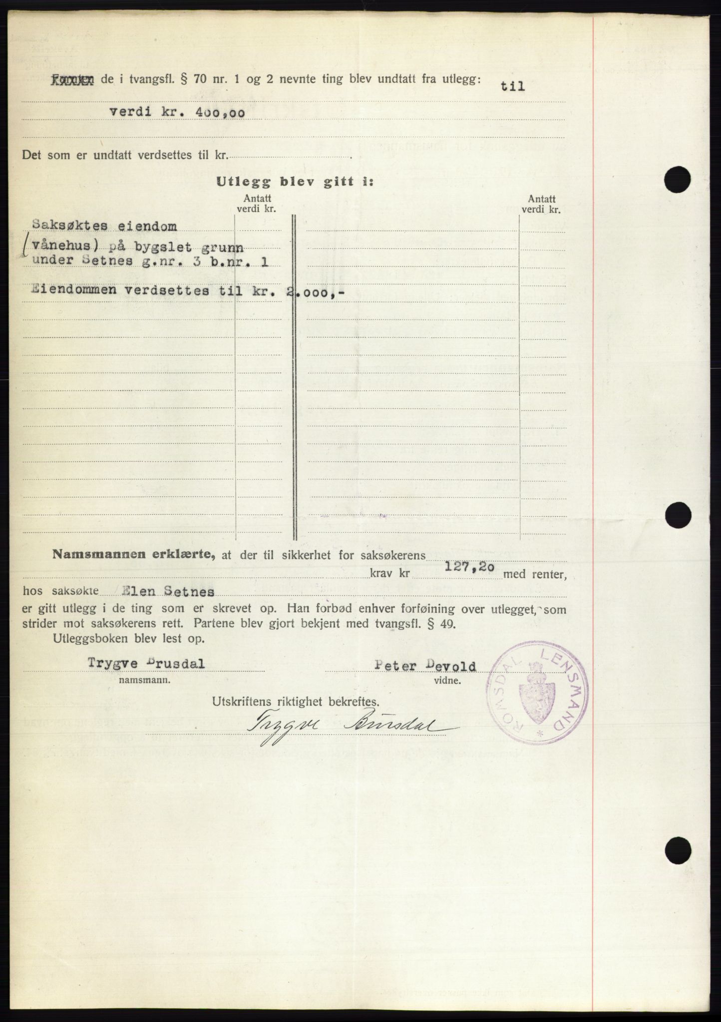 Romsdal sorenskriveri, AV/SAT-A-4149/1/2/2C/L0060: Pantebok nr. 54, 1931-1932, Tingl.dato: 01.12.1931