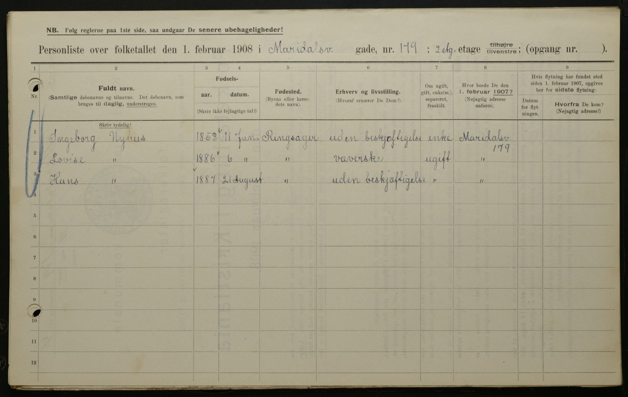 OBA, Kommunal folketelling 1.2.1908 for Kristiania kjøpstad, 1908, s. 55989