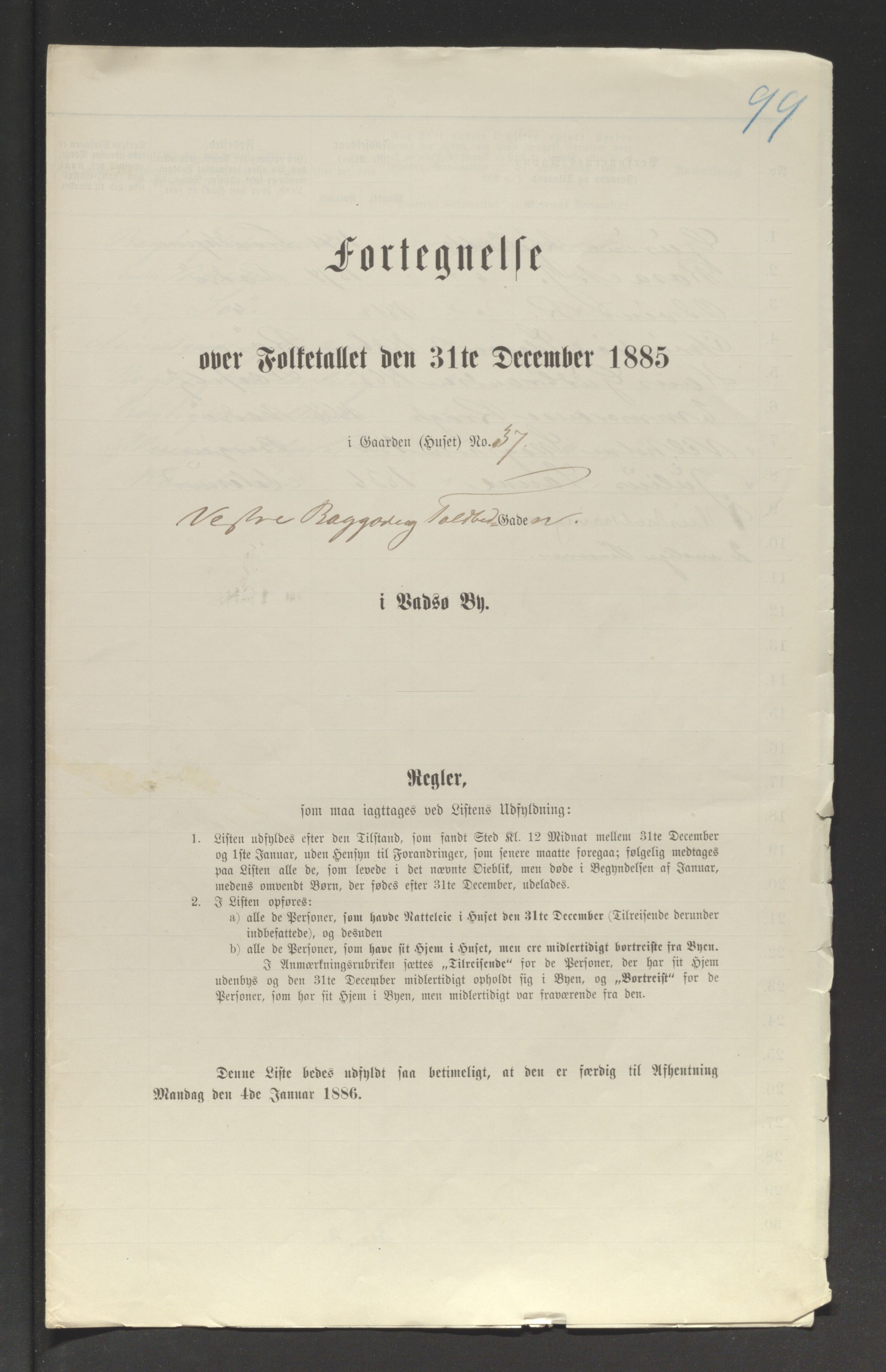 SATØ, Folketelling 1885 for 2003 Vadsø kjøpstad, 1885, s. 99a