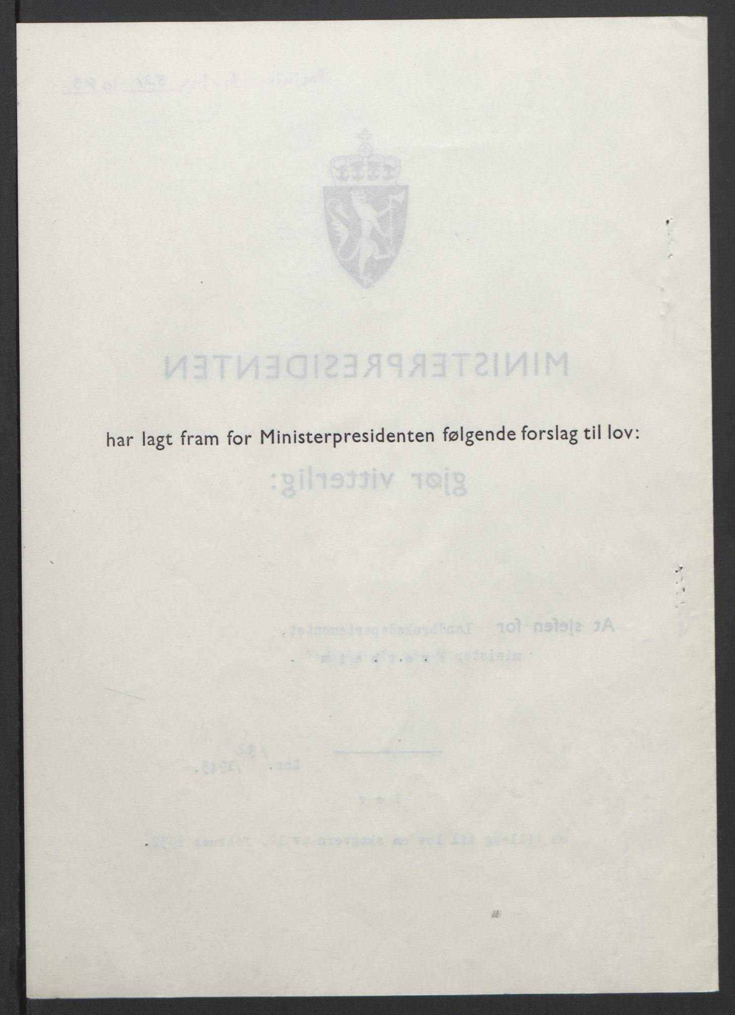 NS-administrasjonen 1940-1945 (Statsrådsekretariatet, de kommisariske statsråder mm), AV/RA-S-4279/D/Db/L0099: Lover, 1943, s. 617