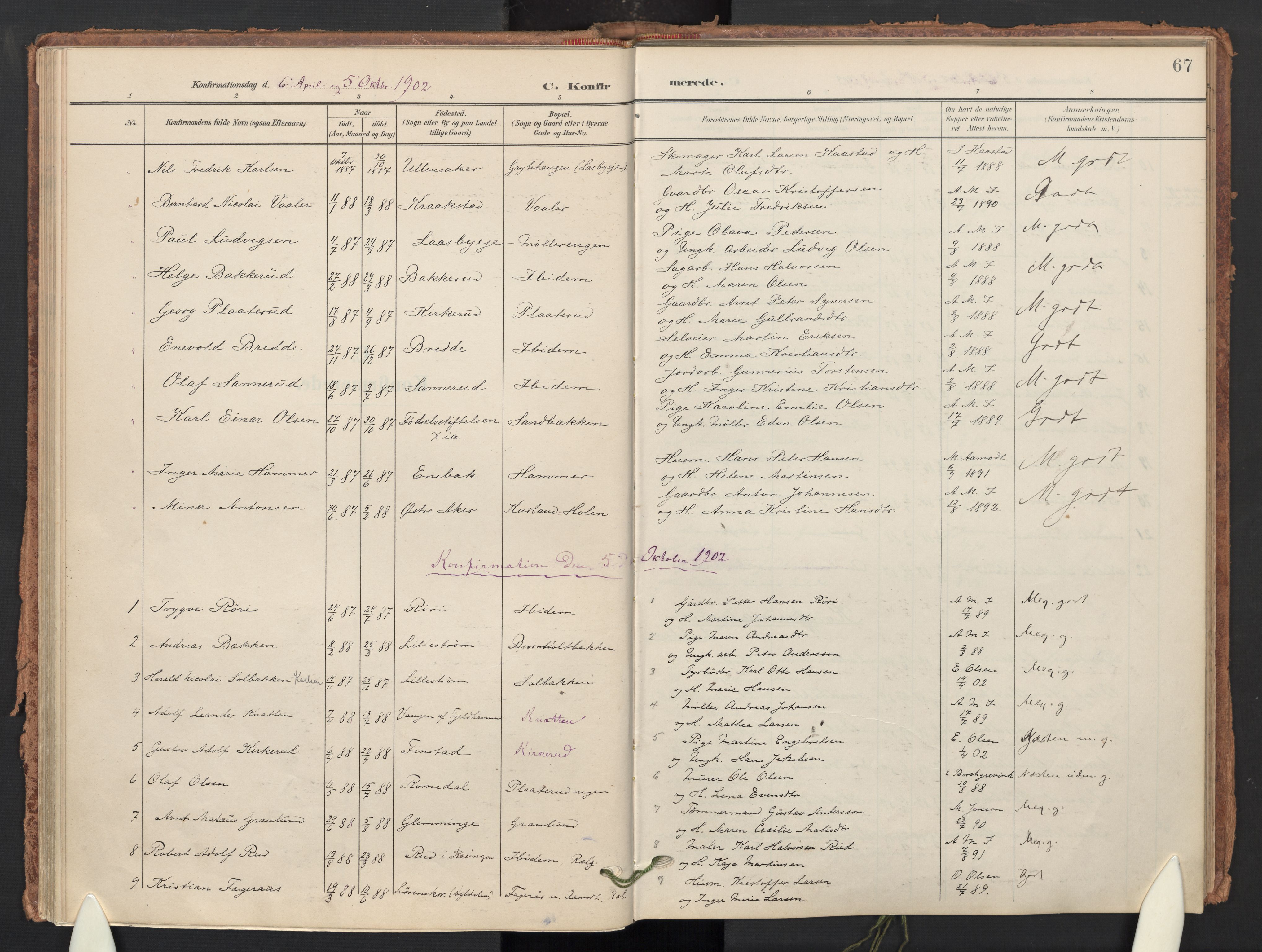 Skedsmo prestekontor Kirkebøker, AV/SAO-A-10033a/F/Fb/L0002: Ministerialbok nr. II 2, 1902-1921, s. 67