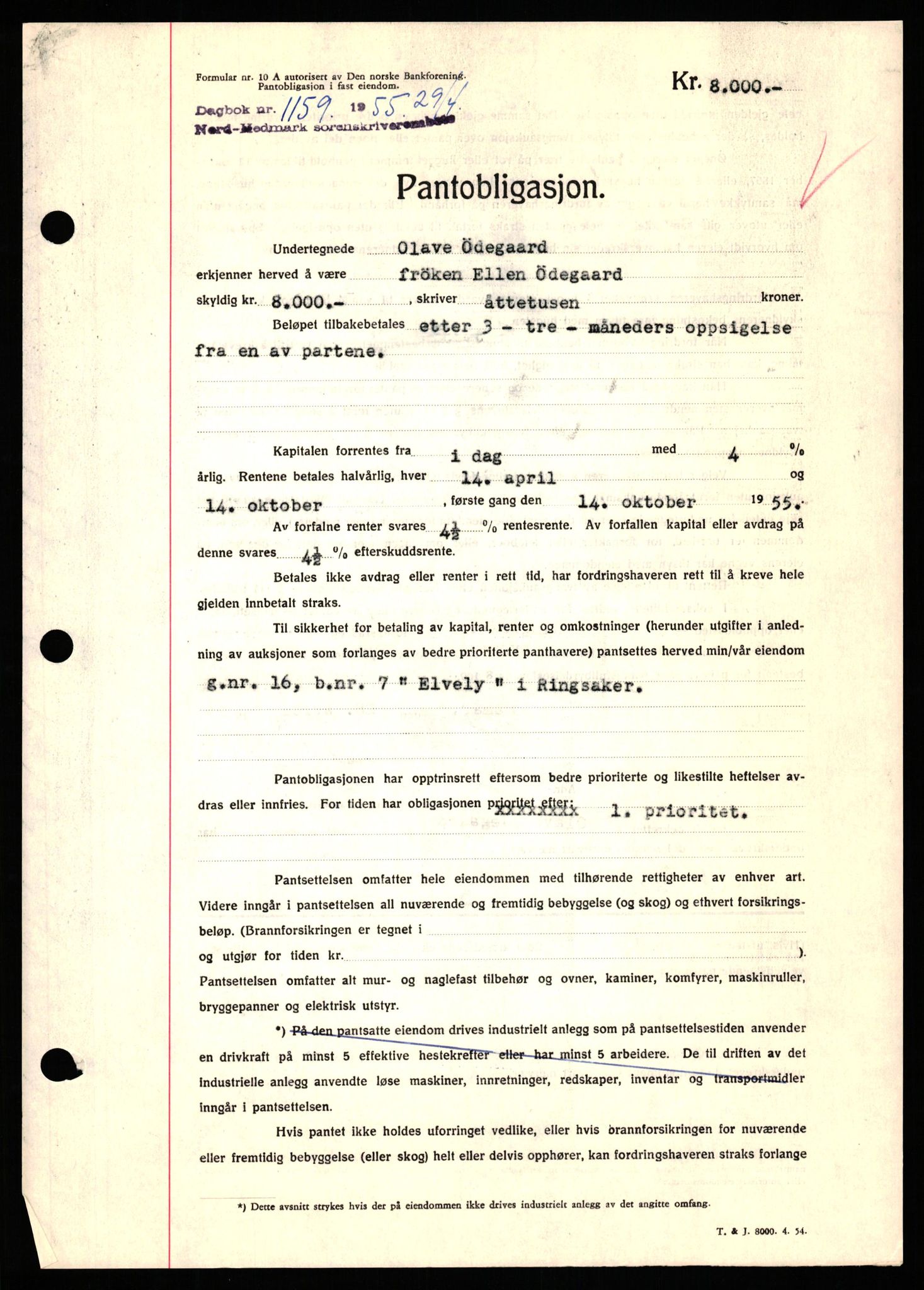 Nord-Hedmark sorenskriveri, SAH/TING-012/H/Hb/Hbf/L0032: Pantebok nr. B32, 1955-1955, Dagboknr: 1159/1952