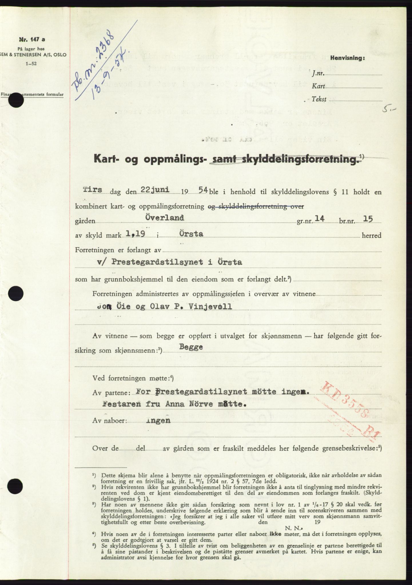 Søre Sunnmøre sorenskriveri, SAT/A-4122/1/2/2C/L0098: Pantebok nr. 24A, 1954-1954, Dagboknr: 2368/1954