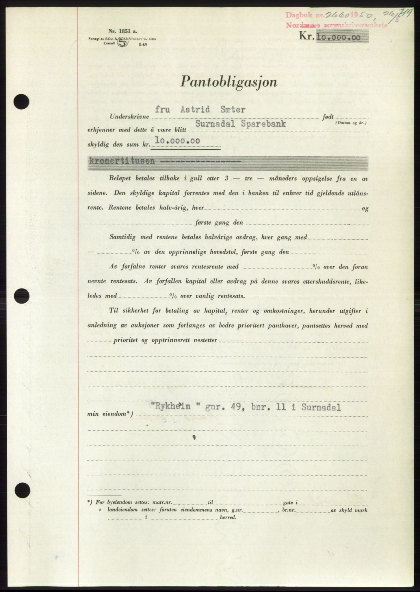 Nordmøre sorenskriveri, AV/SAT-A-4132/1/2/2Ca: Pantebok nr. B105, 1950-1950, Dagboknr: 2660/1950