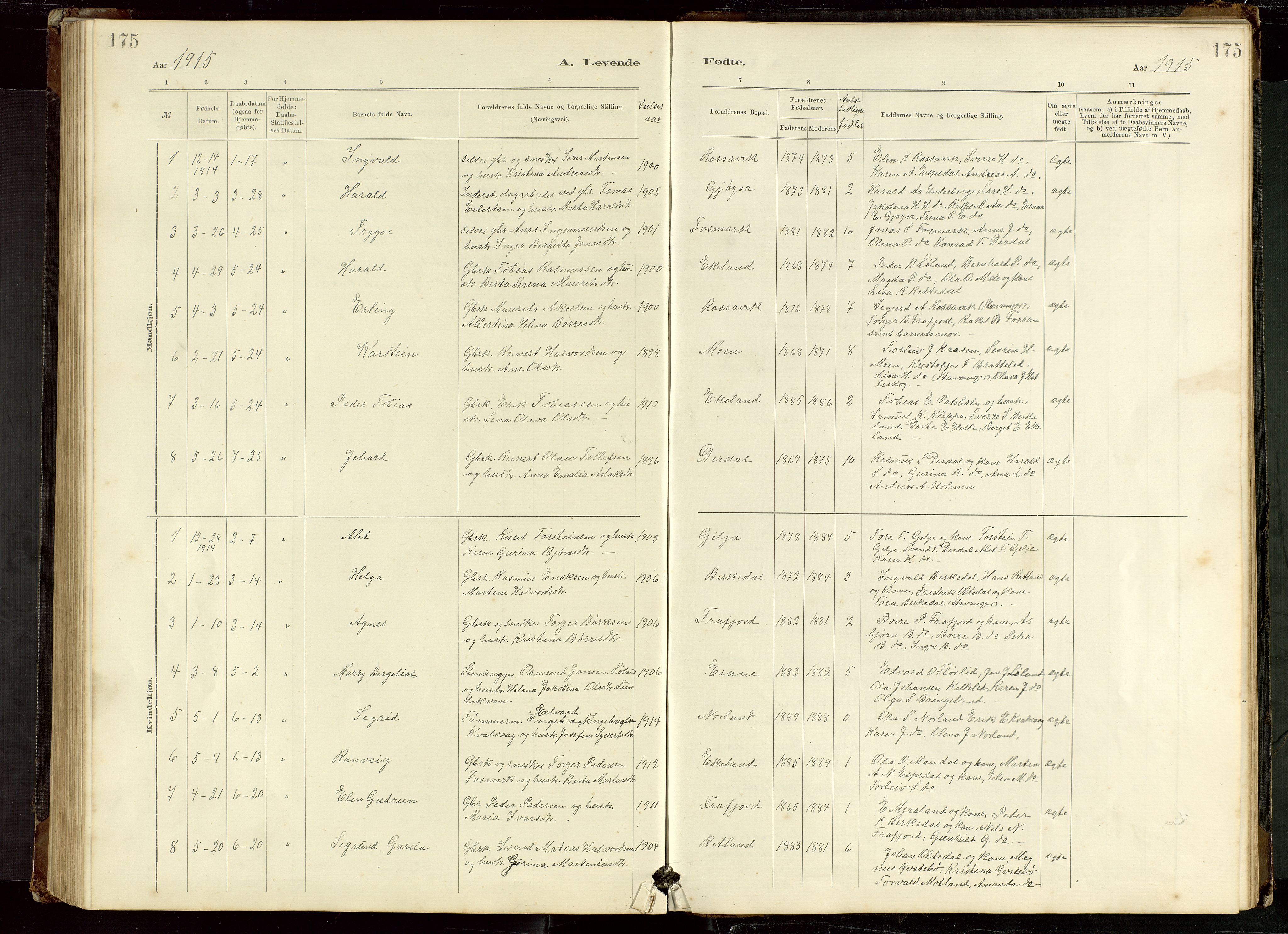 Høgsfjord sokneprestkontor, AV/SAST-A-101624/H/Ha/Hab/L0009: Klokkerbok nr. B 9, 1883-1920, s. 175