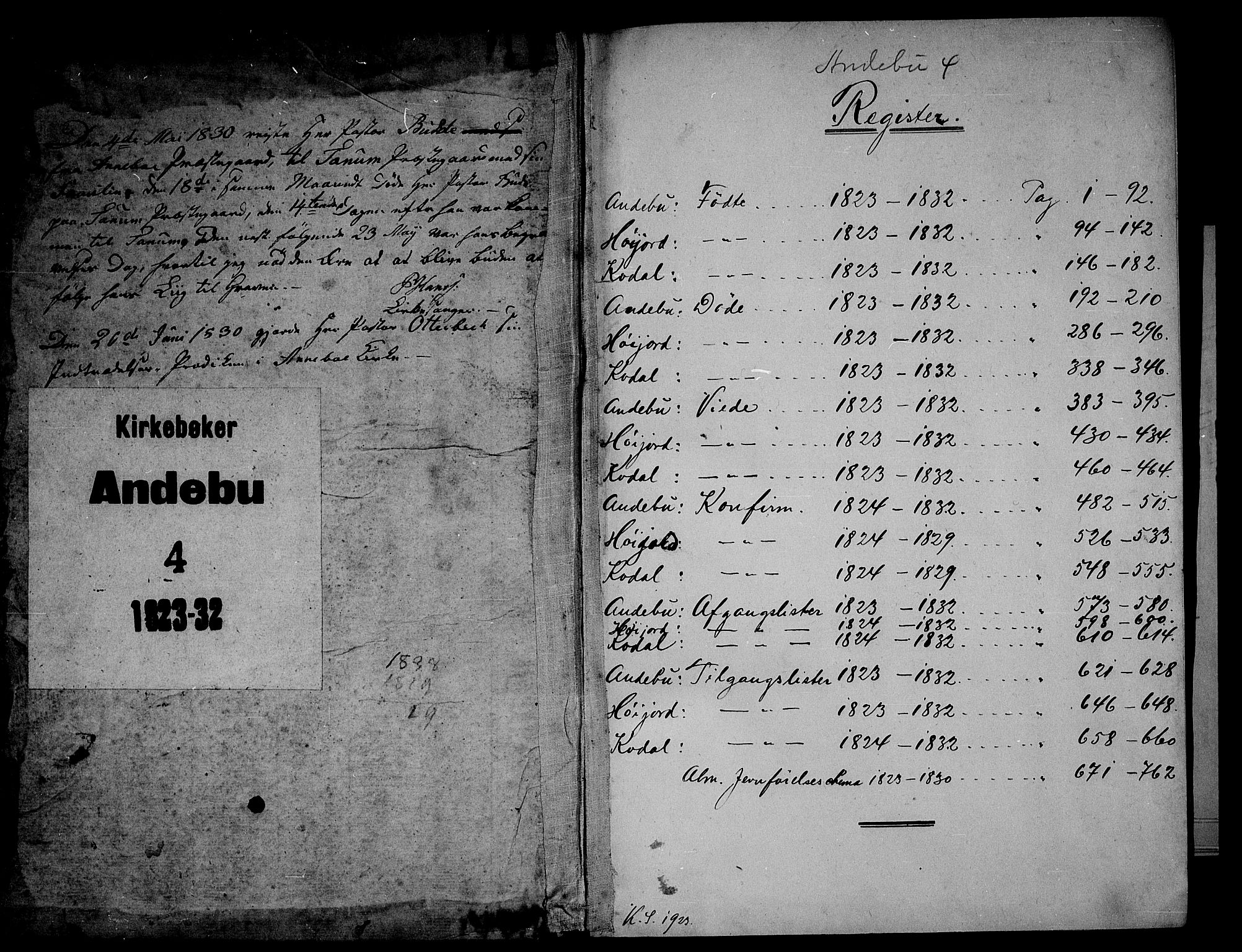 Andebu kirkebøker, SAKO/A-336/G/Ga/L0002: Klokkerbok nr. I 2 /1, 1823-1832